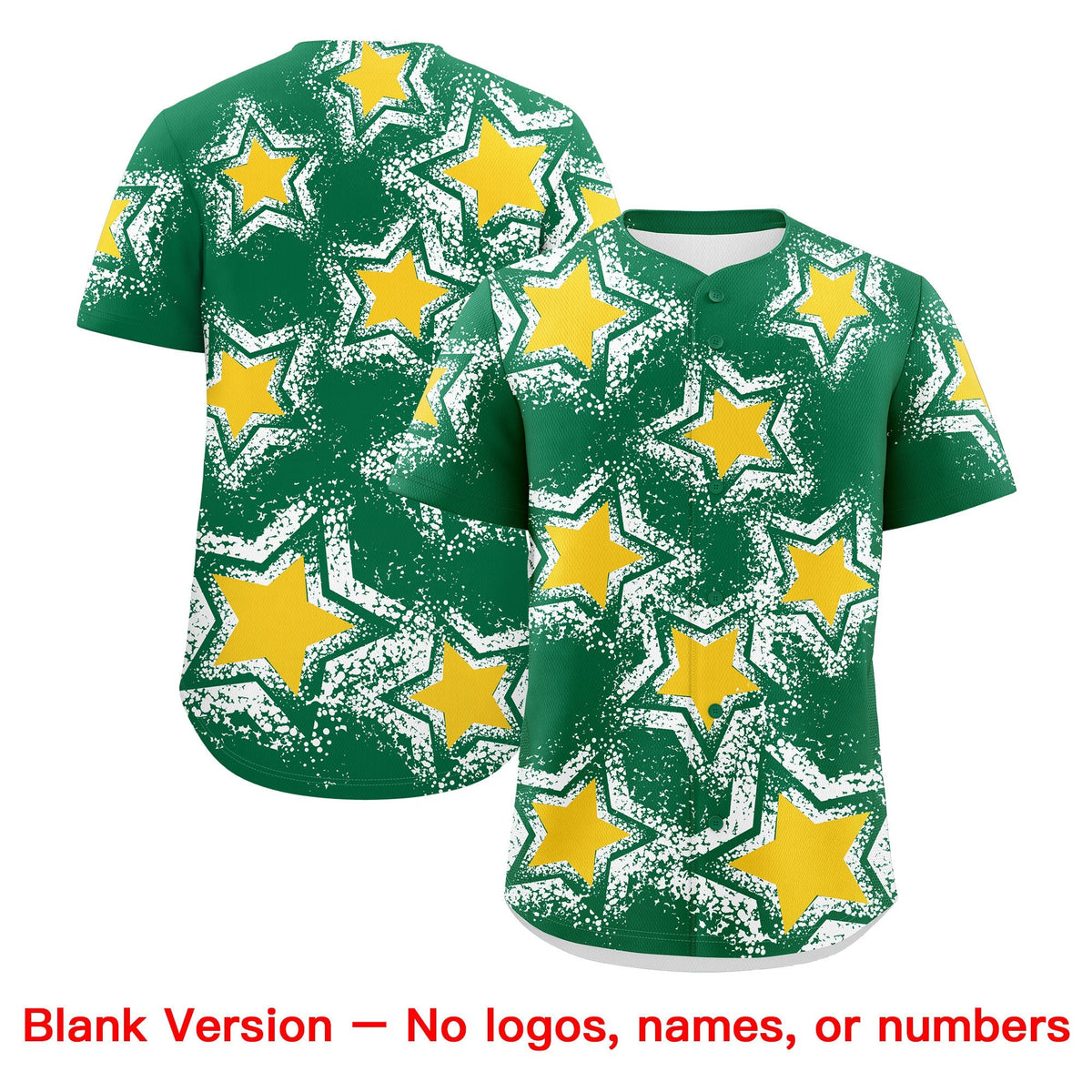 Custom Kelly Green White Gold Star Graffiti Team Baseball Jerseys With Custom Names, Numbers & Logos Stretch Fabric Baseball Jersey| KXKSHOP