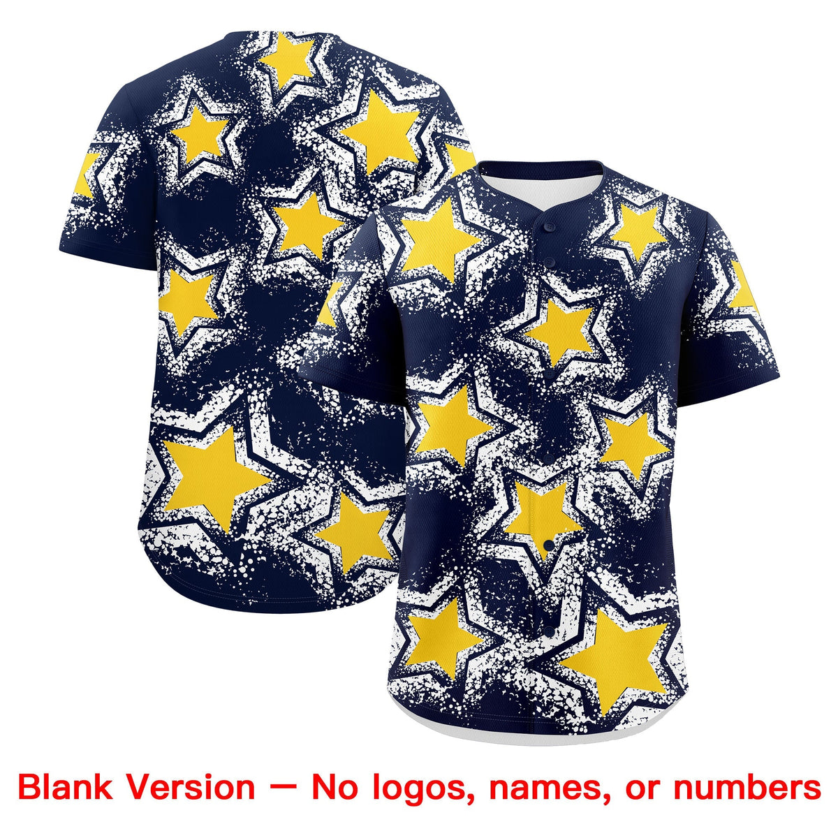 Custom Navy White Gold Star Graffiti Team Baseball Jerseys With Custom Names, Numbers & Logos Stretch Fabric Baseball Jersey| KXKSHOP