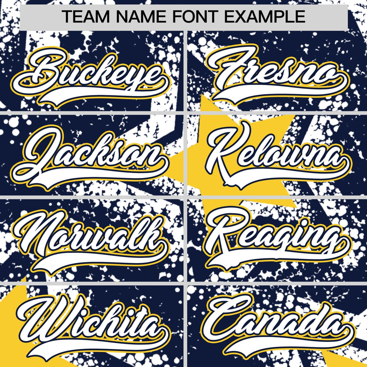Custom Navy White Gold Star Graffiti Team Baseball Jerseys With Custom Names, Numbers & Logos Stretch Fabric Baseball Jersey| KXKSHOP