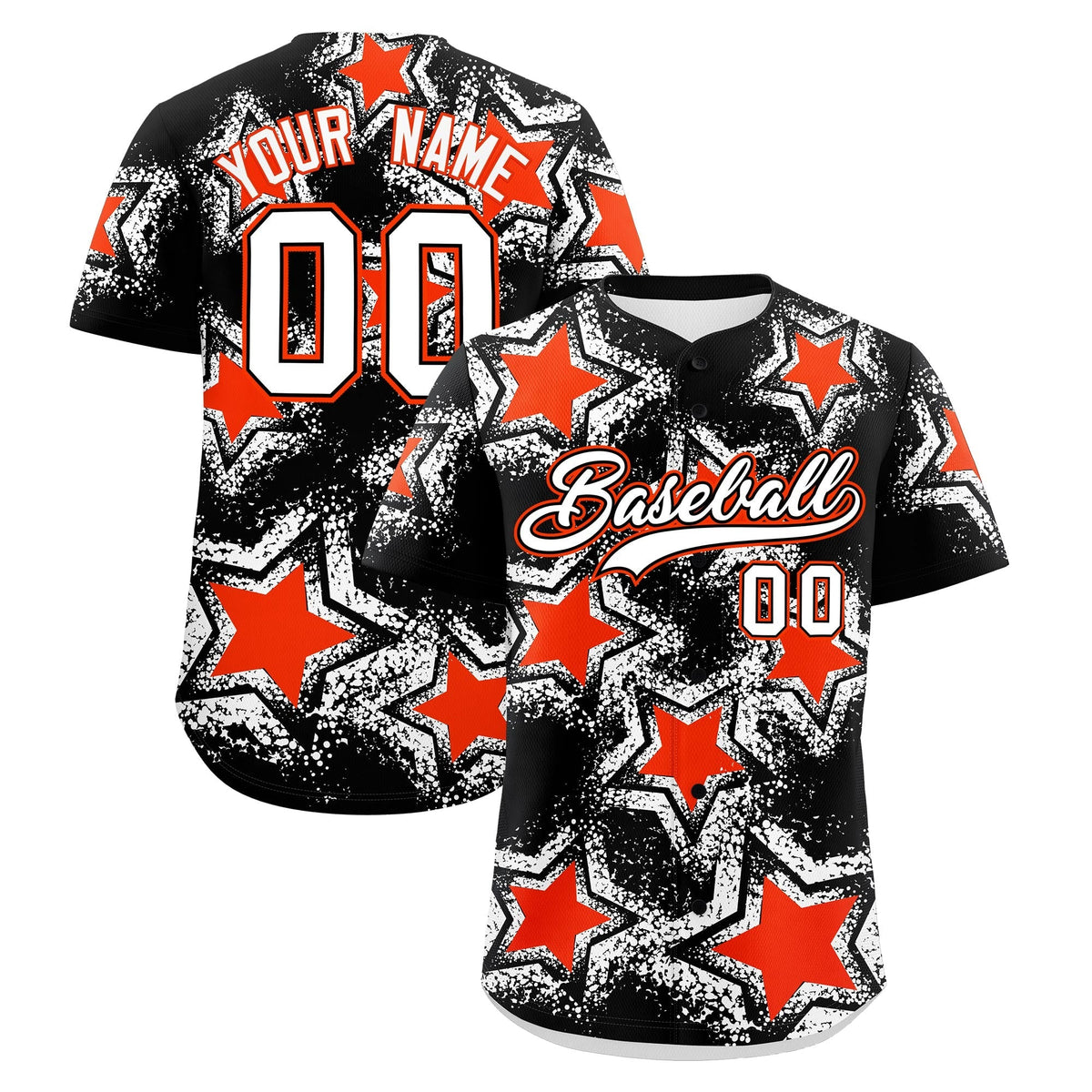 Custom Black White Orange Star Graffiti Team Baseball Jerseys With Custom Names, Numbers &amp; Logos Lightweight Baseball Jersey| KXKSHOP