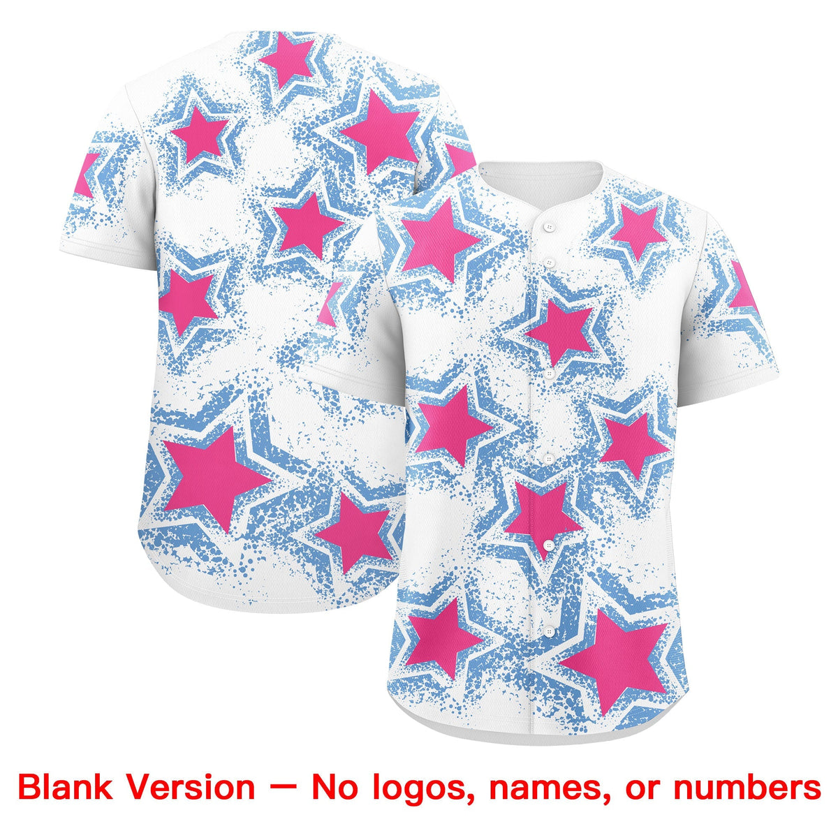 Custom White Light Blue Pink Star Graffiti Team Baseball Jerseys With Custom Names, Numbers &amp; Logos Stretch Fabric Baseball Jersey| KXKSHOP