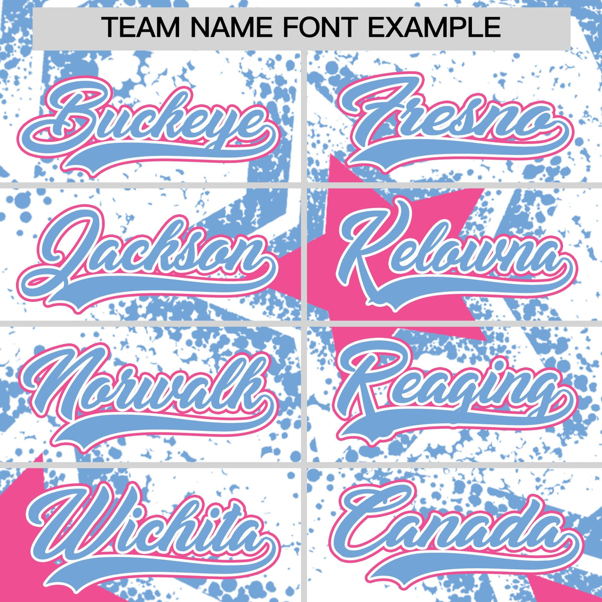 Custom White Light Blue Pink Star Graffiti Team Baseball Jerseys With Custom Names, Numbers & Logos Stretch Fabric Baseball Jersey| KXKSHOP