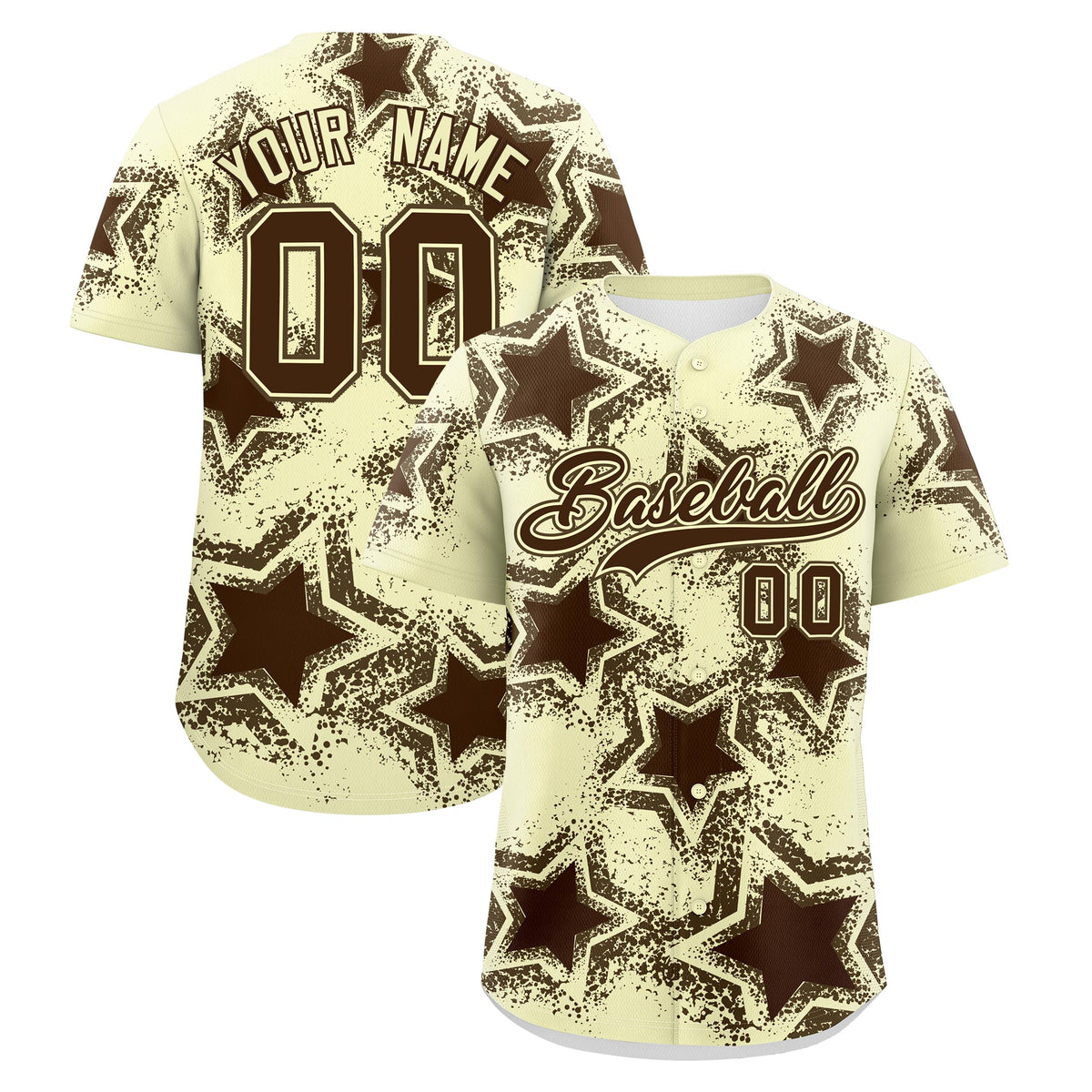 Custom Cream Light Brown Brown Star Graffiti Team Baseball Jerseys With Custom Names, Numbers & Logos Lightweight Baseball Jersey| KXKSHOP