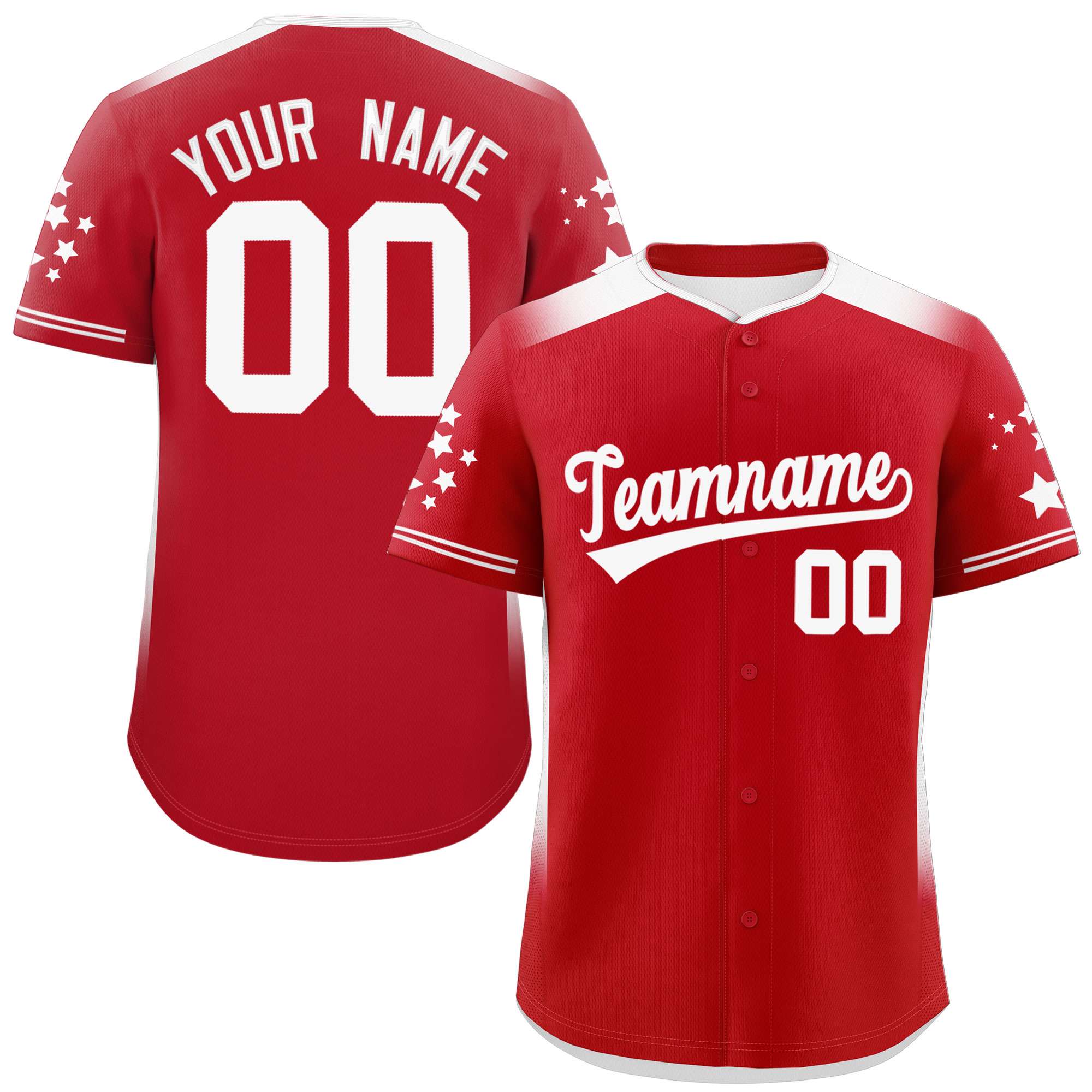 Custom Red White Gradient Side Personalized Star Pattern Authentic Baseball Jersey|KXKSHOP