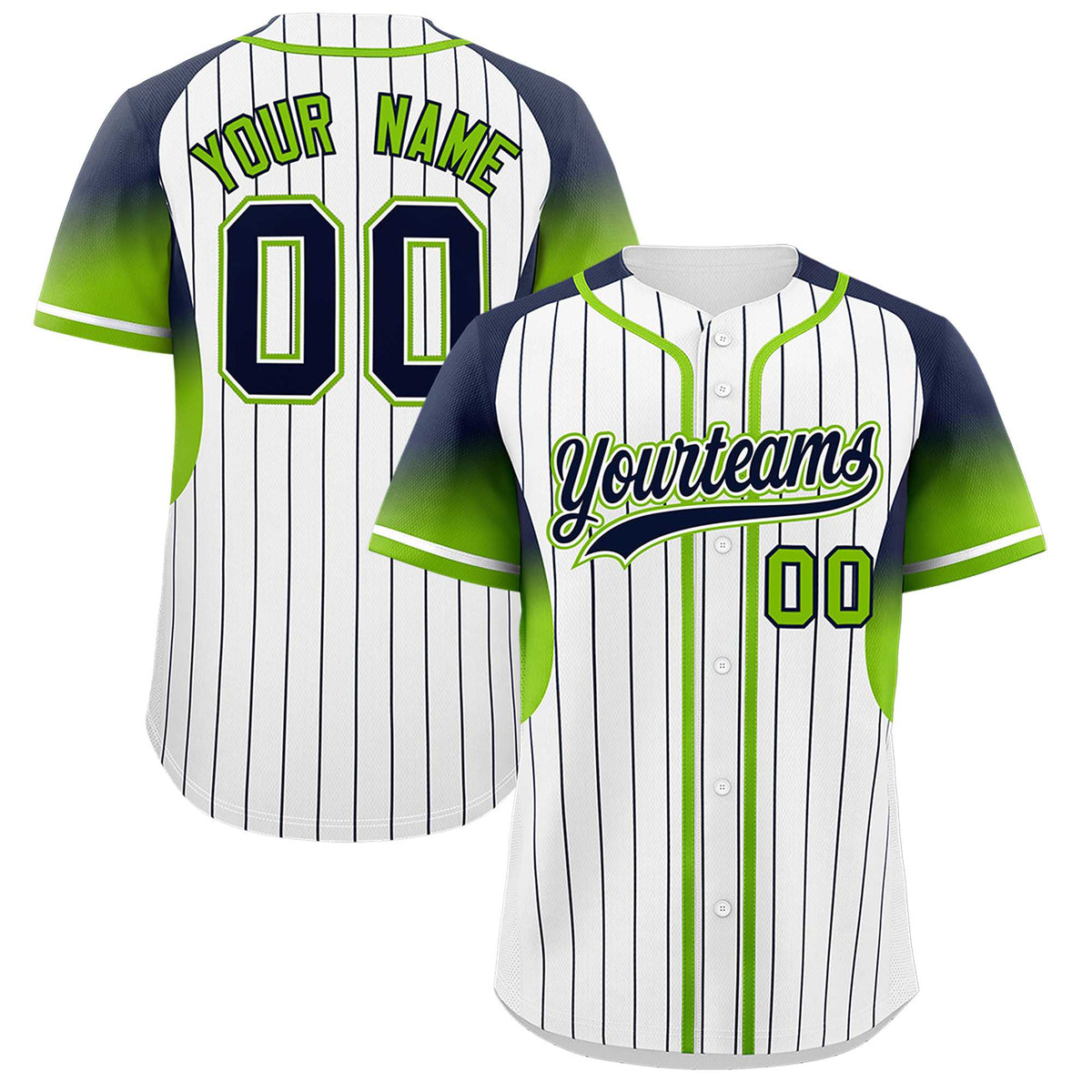 Custom White Navy Stripe Fashion Sleeves Gradient Authentic Baseball Jersey
