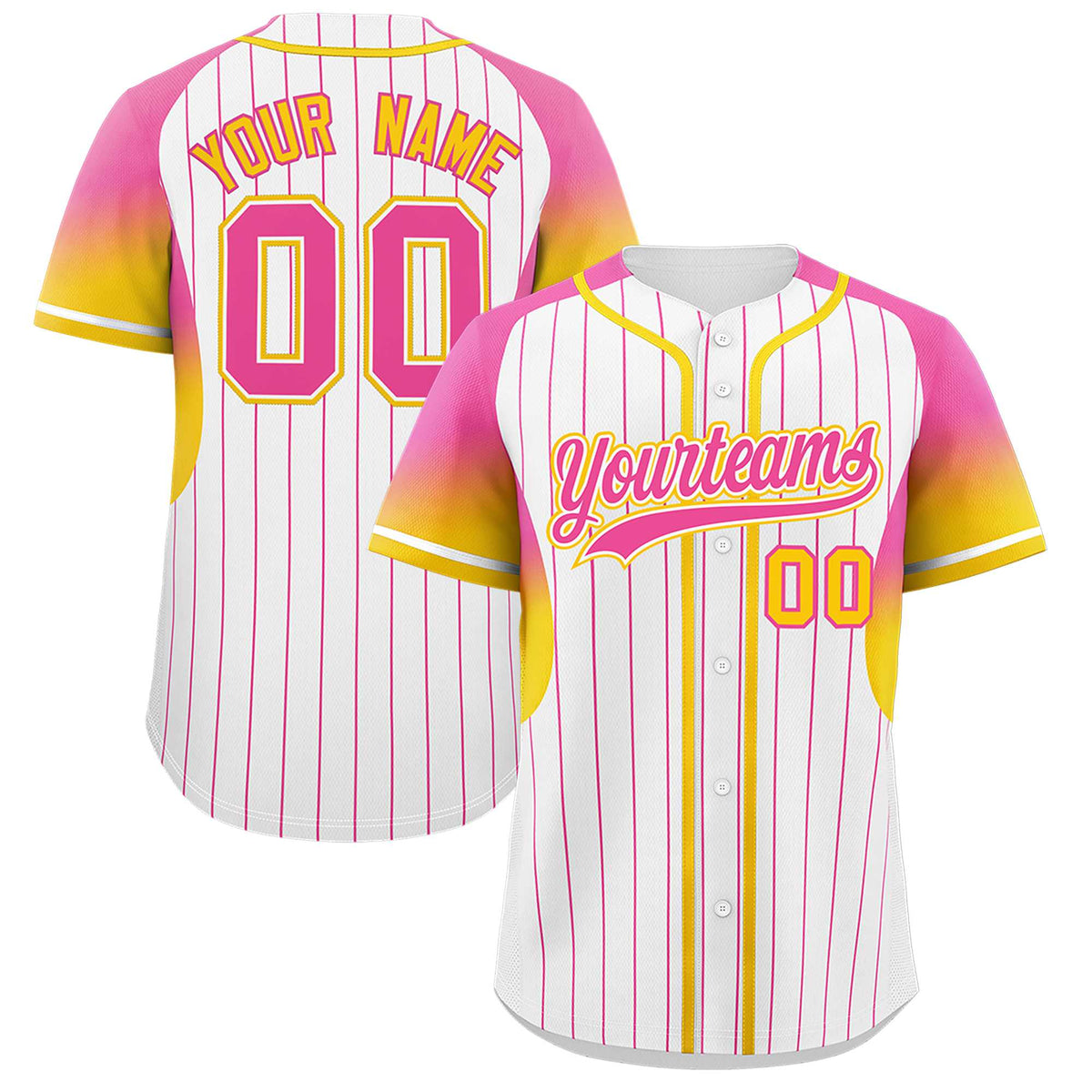 Custom White Pink Stripe Fashion Sleeves Gradient Authentic Baseball Jersey