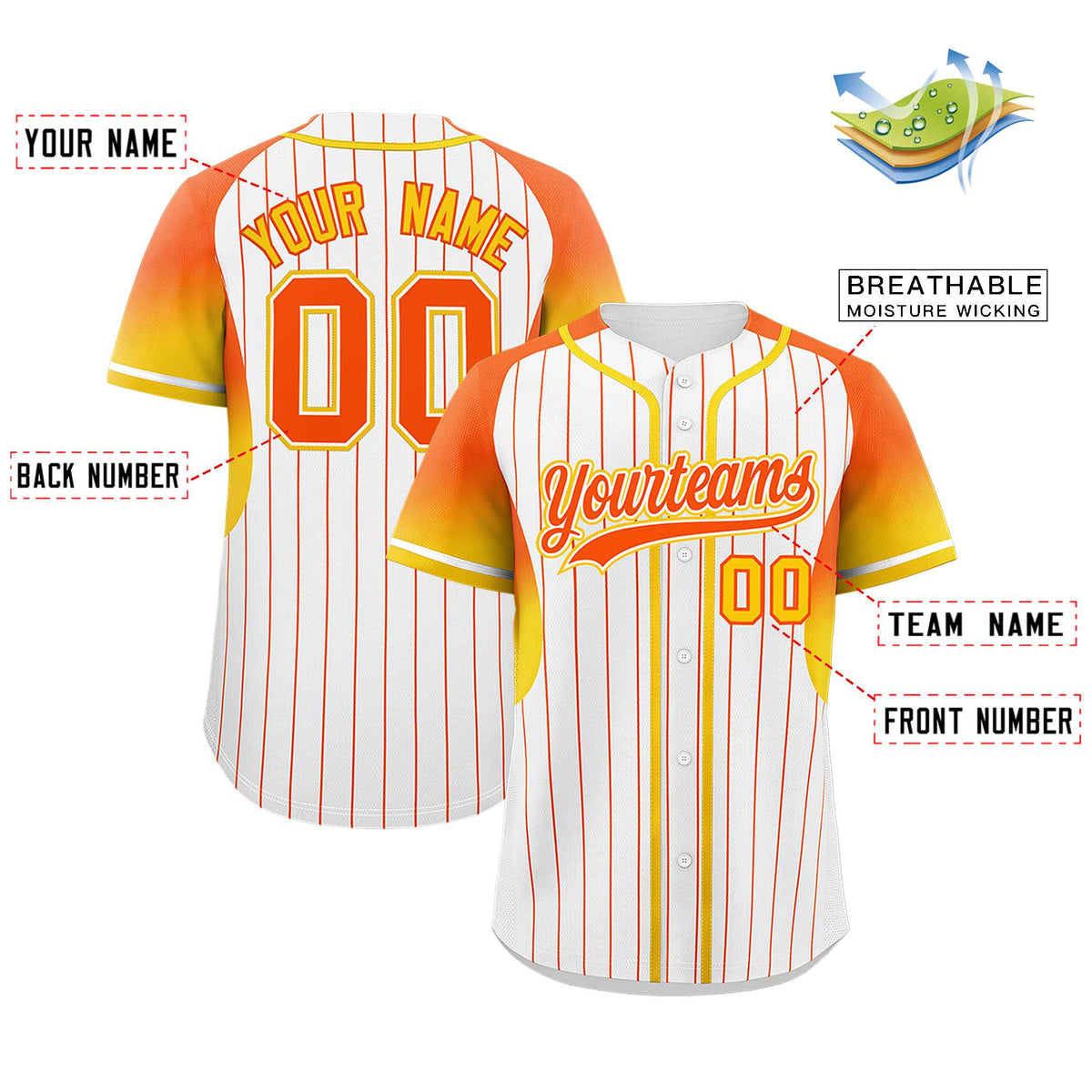 Custom White Orange Stripe Fashion Sleeves Gradient Authentic Baseball Jersey