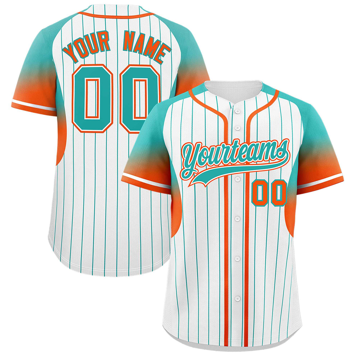 Custom White Aqua Stripe Fashion Sleeves Gradient Authentic Baseball Jersey