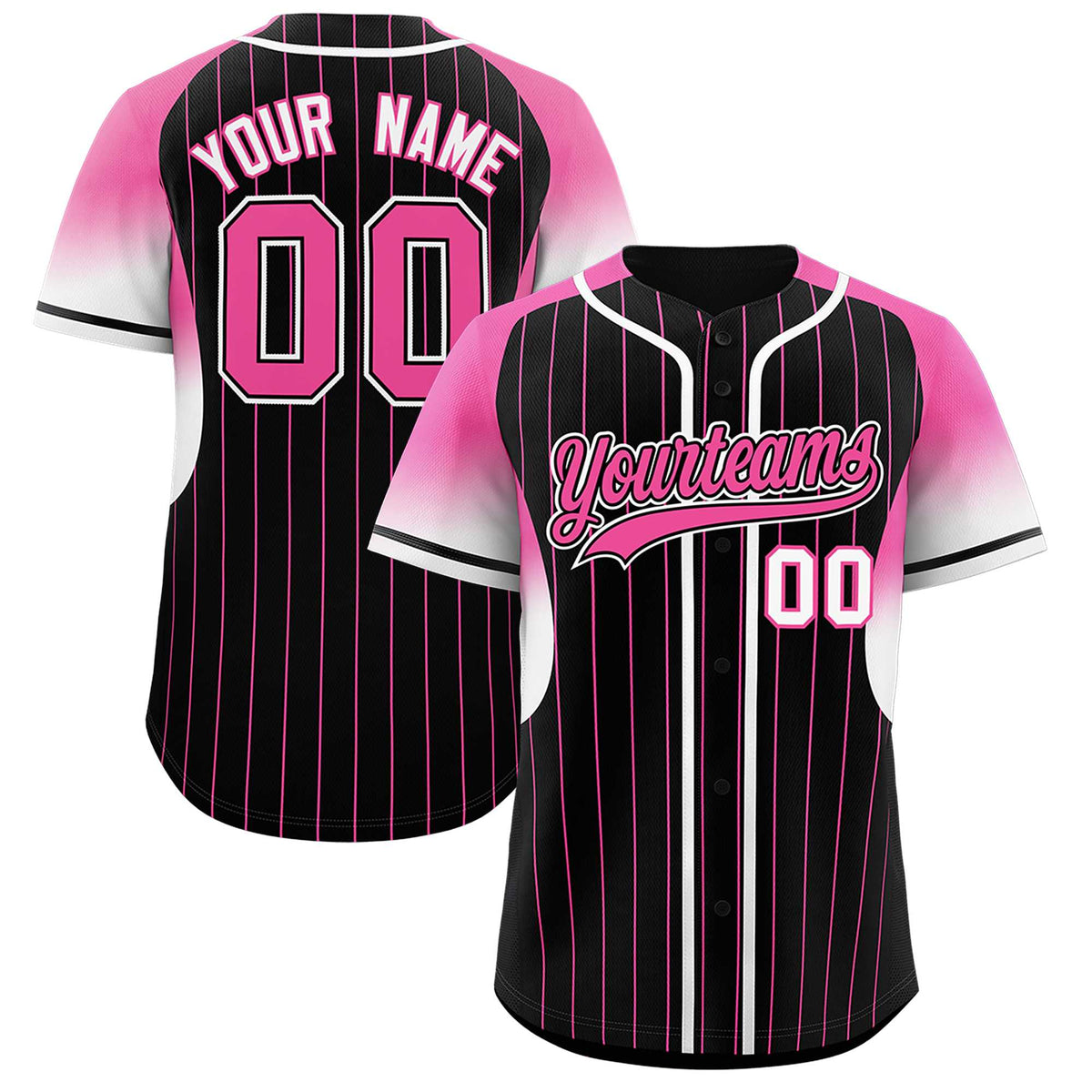 Custom Black Pink Stripe Fashion Sleeves Gradient Authentic Baseball Jersey