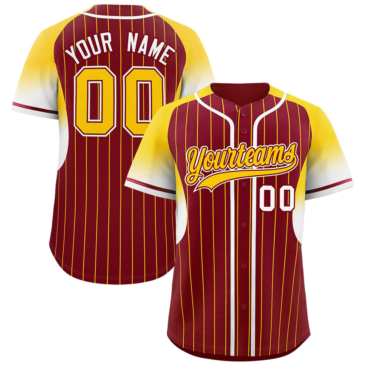 Custom Crimson Gold Stripe Fashion Sleeves Gradient Authentic Baseball Jersey