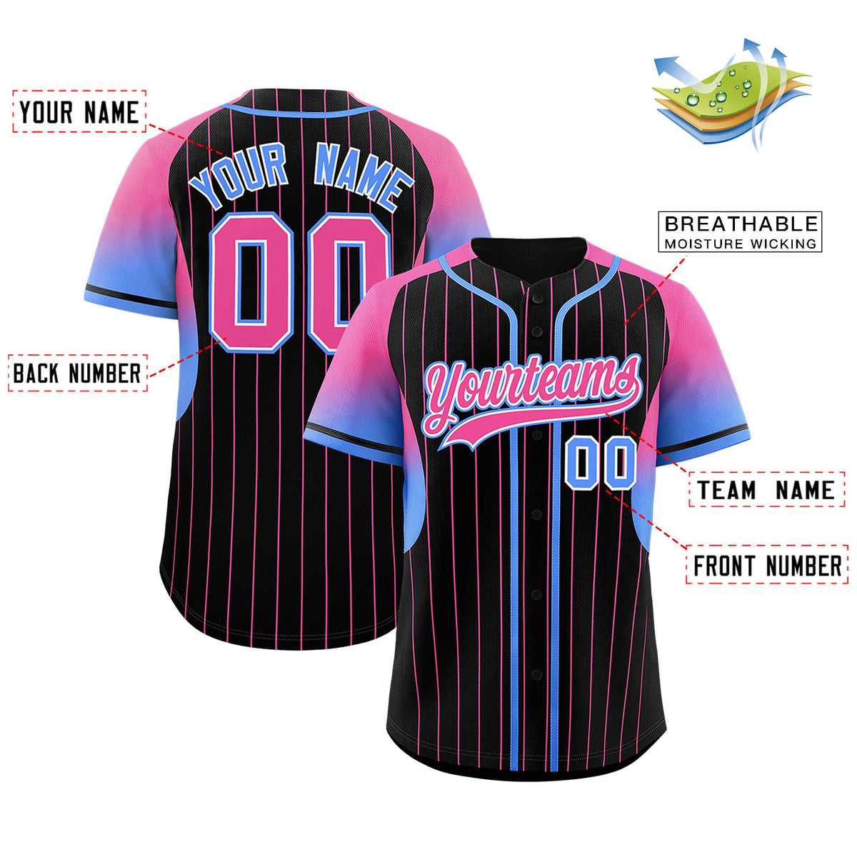 Custom Black Pink Stripe Fashion Sleeves Gradient Authentic Baseball Jersey