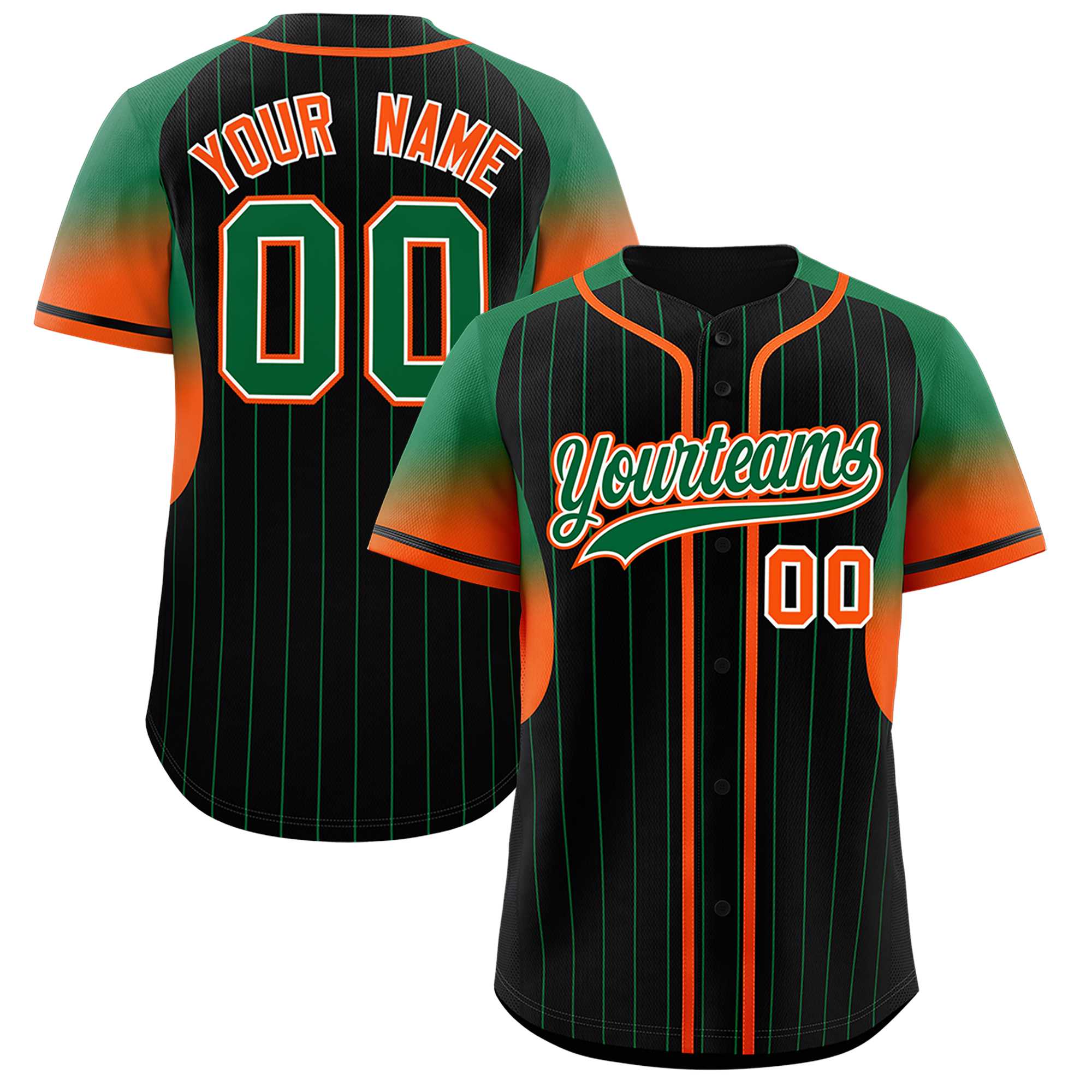 Custom Black Kelly Green Stripe Fashion Sleeves Gradient Authentic Baseball Jersey