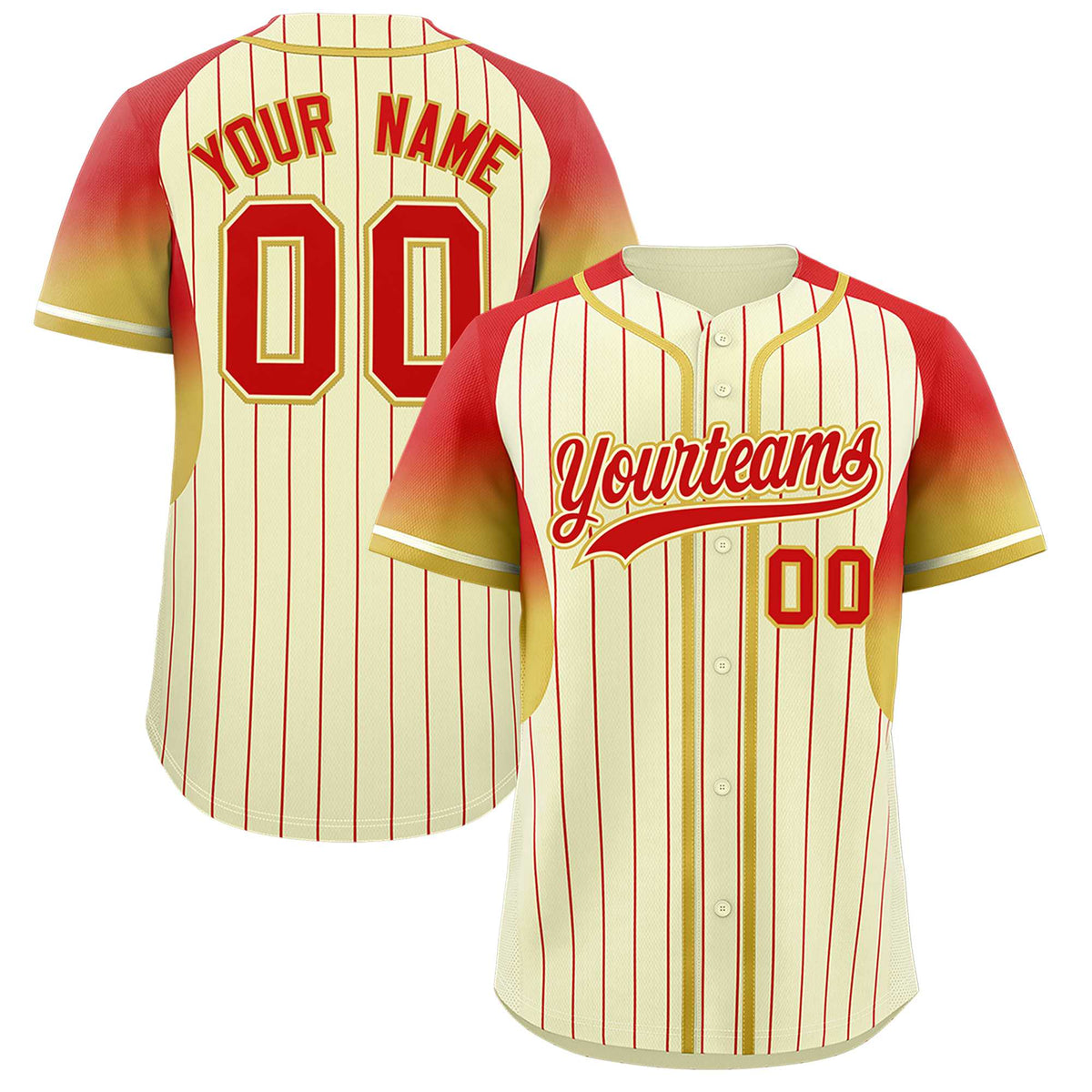 Custom Cream Red Stripe Fashion Sleeves Gradient Authentic Baseball Jersey