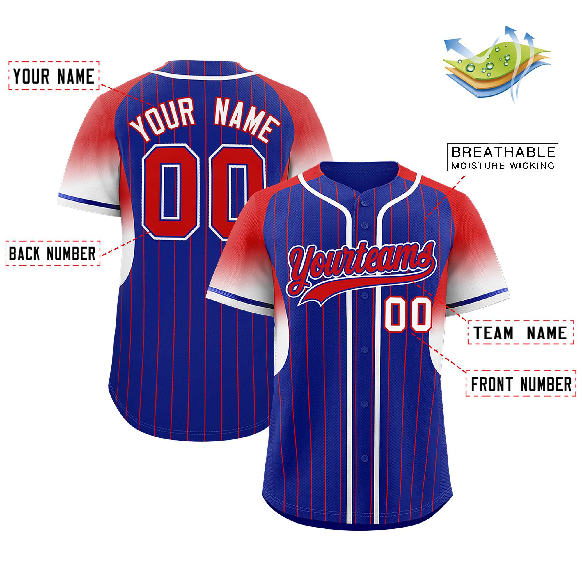 Custom Royal Red Stripe Fashion Sleeves Gradient Authentic Baseball Jersey