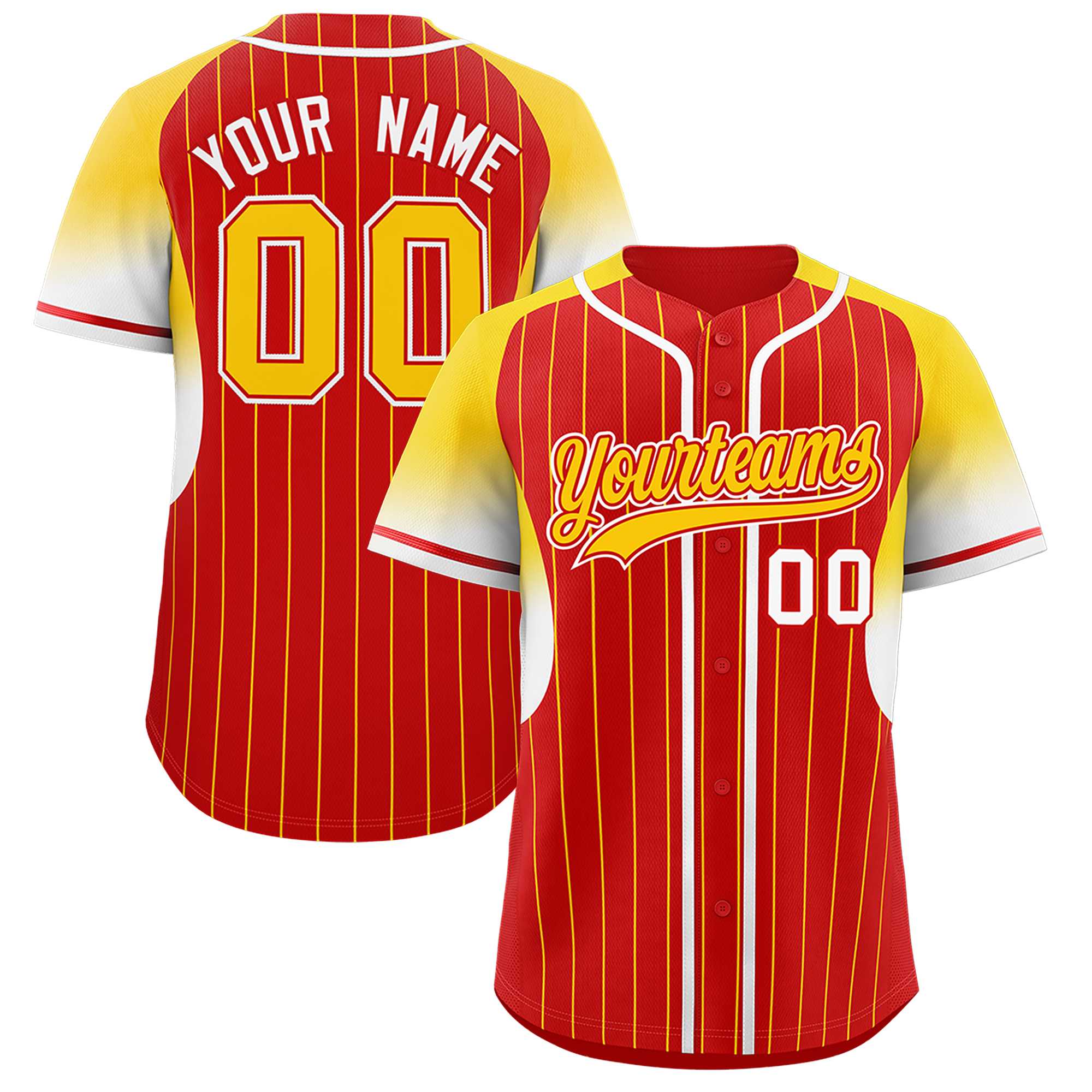 Custom Red Gold Stripe Fashion Sleeves Gradient Authentic Baseball Jersey