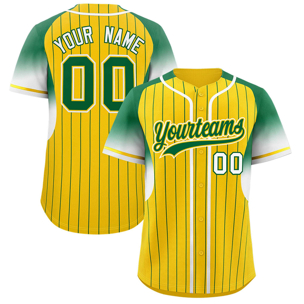 Custom Gold Kelly Green Stripe Fashion Sleeves Gradient Authentic Baseball Jersey