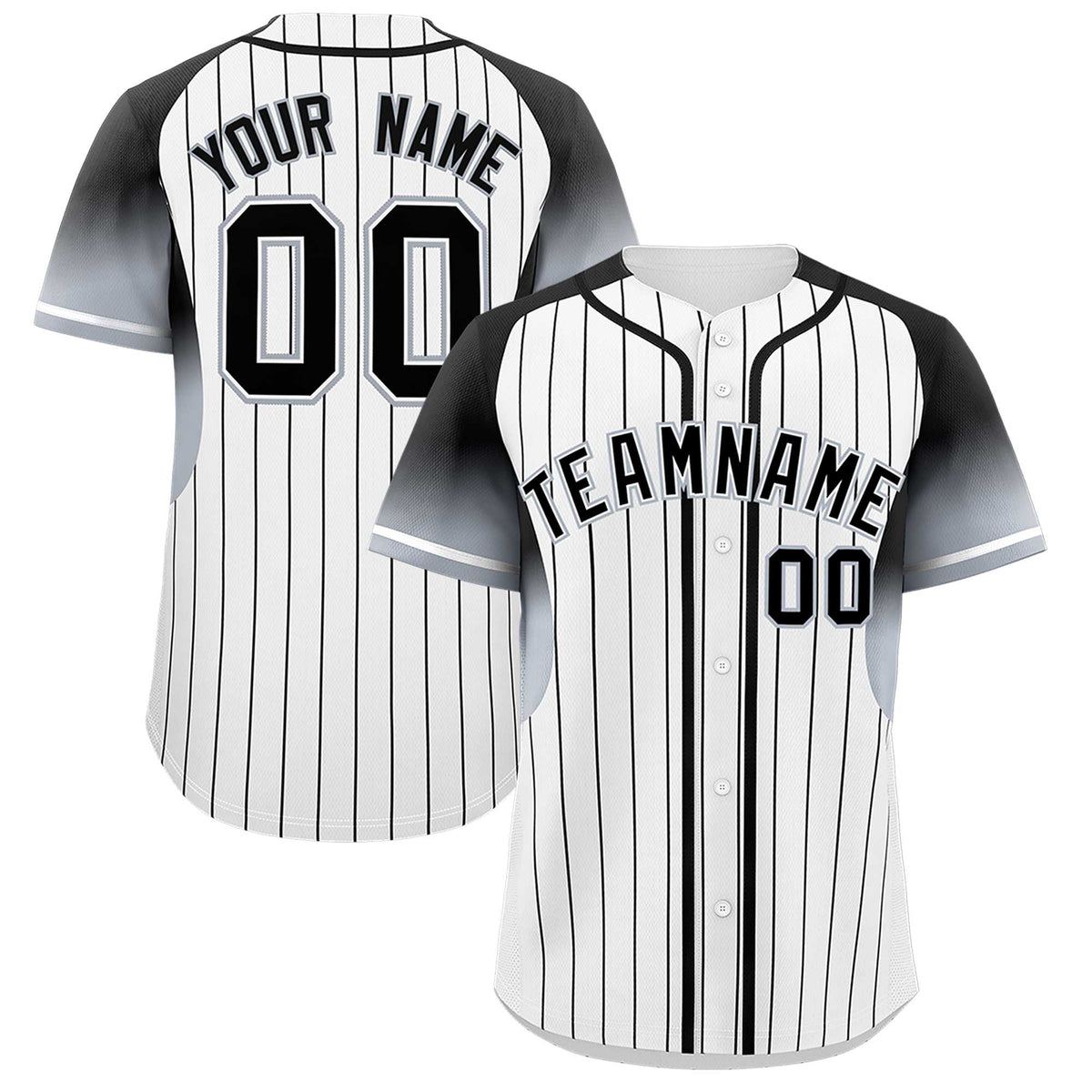 Custom White Black Stripe Fashion Sleeves Gradient Authentic Baseball Jersey