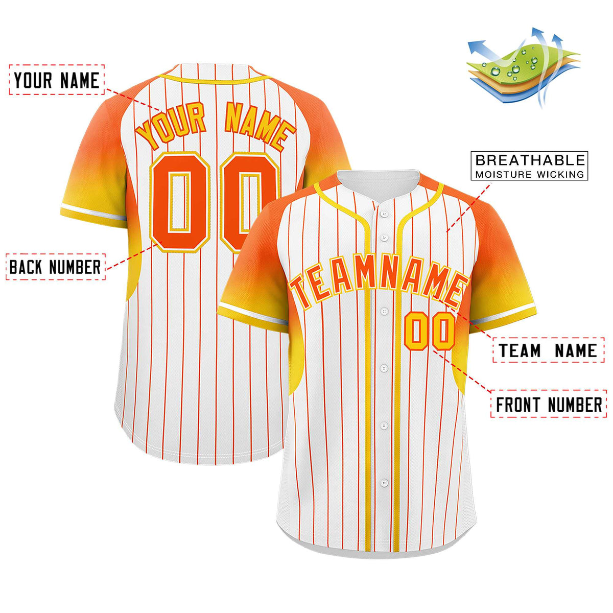 Custom White Orange Stripe Fashion Sleeves Gradient Authentic Baseball Jersey