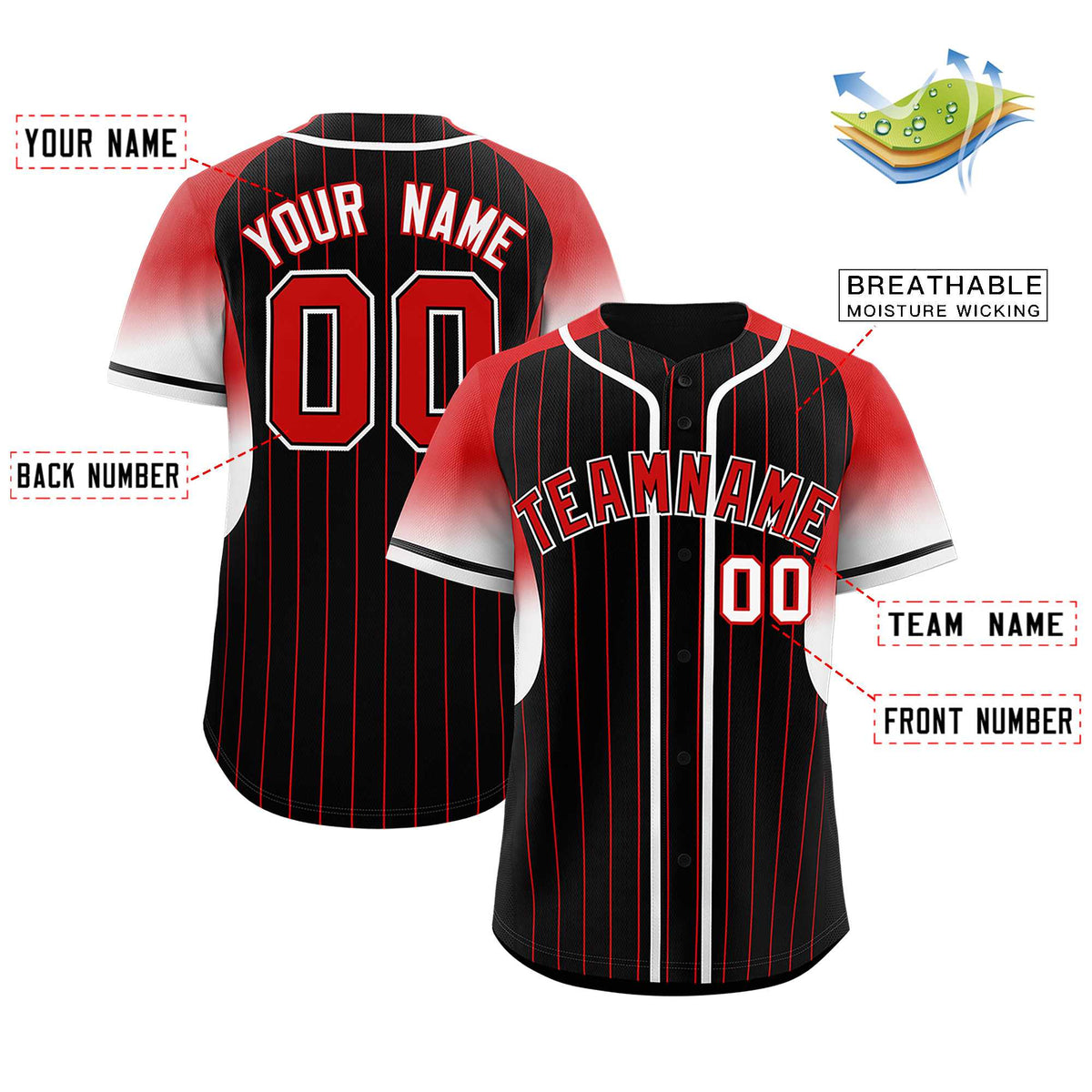 Custom Black Red Stripe Fashion Sleeves Gradient Authentic Baseball Jersey