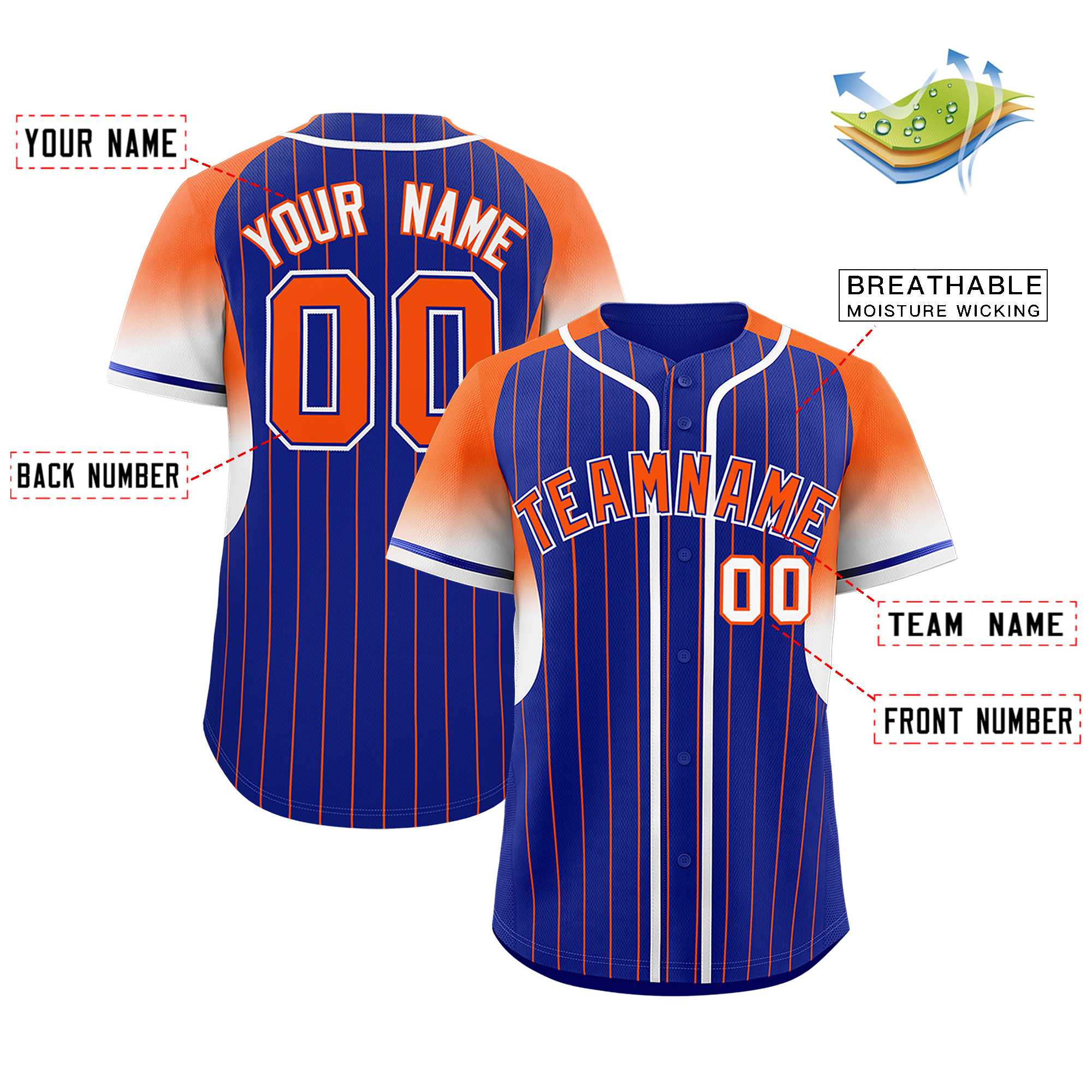 Custom Royal Orange Stripe Fashion Sleeves Gradient Authentic Baseball Jersey