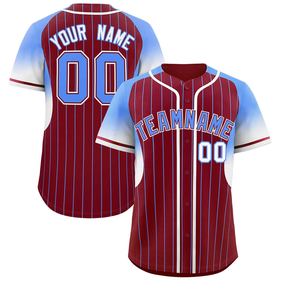 Custom Crimson Powder Blue Stripe Fashion Sleeves Gradient Authentic Baseball Jersey