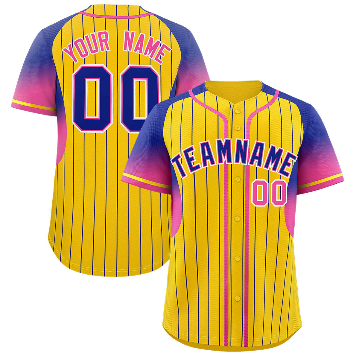 Custom Gold Royal Stripe Fashion Sleeves Gradient Authentic Baseball Jersey