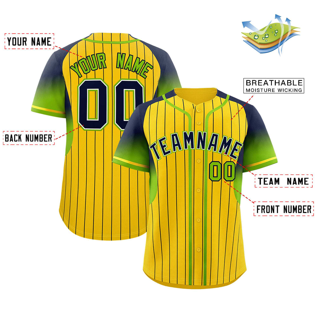 Custom Gold Navy Stripe Fashion Sleeves Gradient Authentic Baseball Jersey