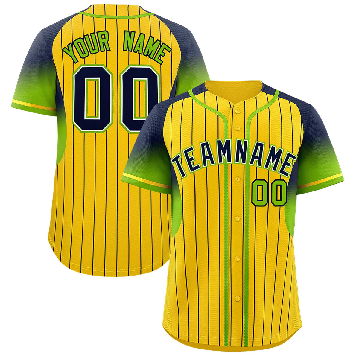 Custom Gold Navy Stripe Fashion Sleeves Gradient Authentic Baseball Jersey