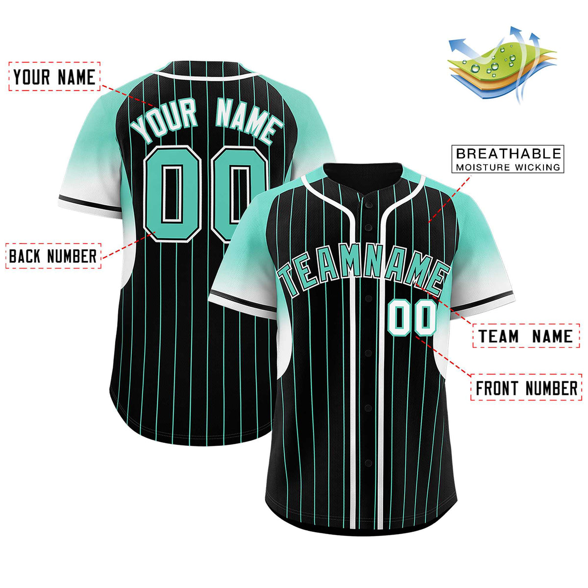 Custom Black Bright Green Stripe Fashion Sleeves Gradient Authentic Baseball Jersey