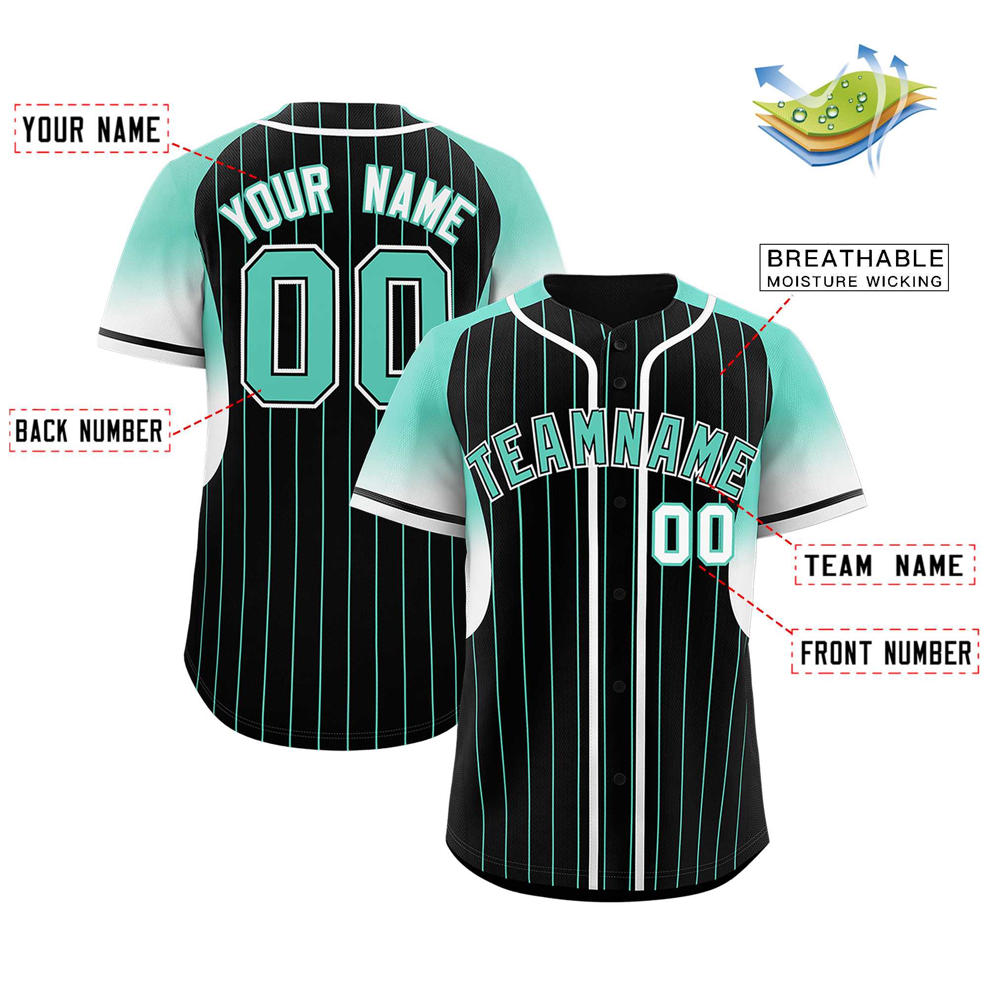 Custom Black Bright Green Stripe Fashion Sleeves Gradient Authentic Baseball Jersey