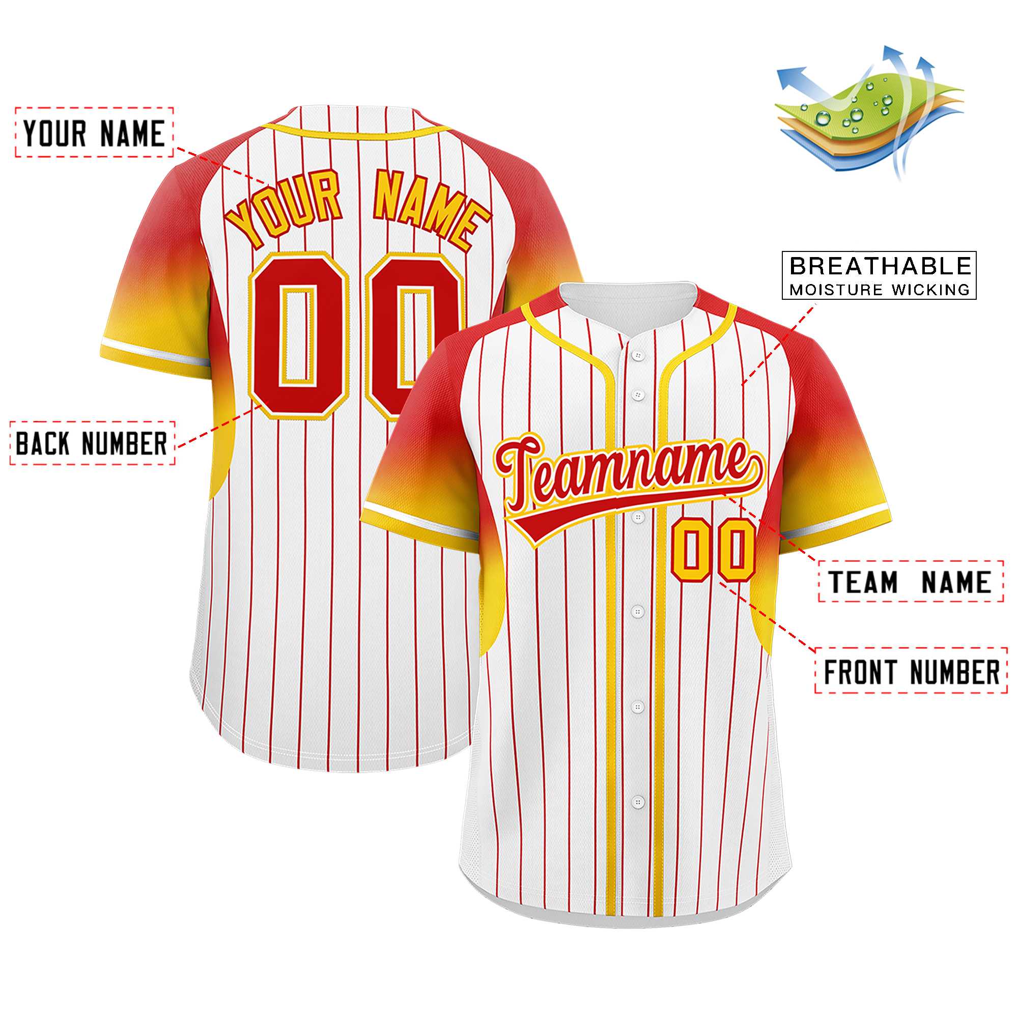 Custom White Red Stripe Fashion Sleeves Gradient Authentic Baseball Jersey
