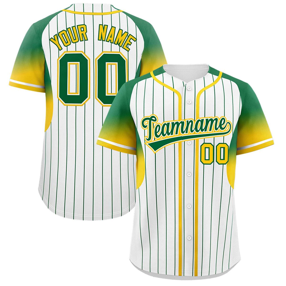 Custom White Kelly Green Stripe Fashion Sleeves Gradient Authentic Baseball Jersey
