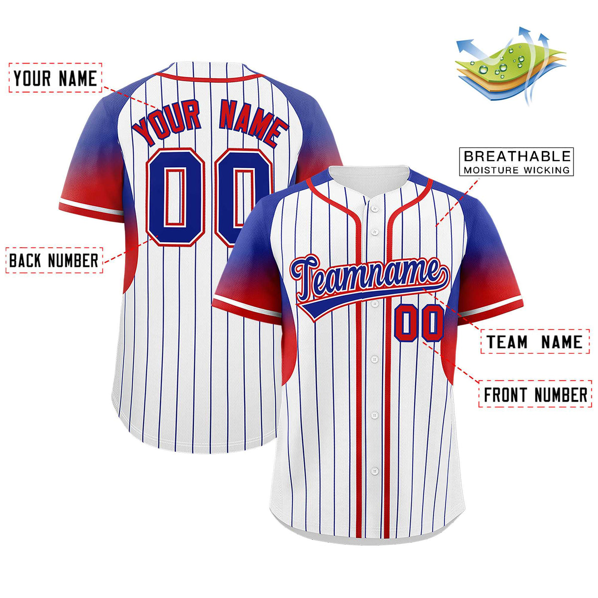 Custom White Royal Stripe Fashion Sleeves Gradient Authentic Baseball Jersey