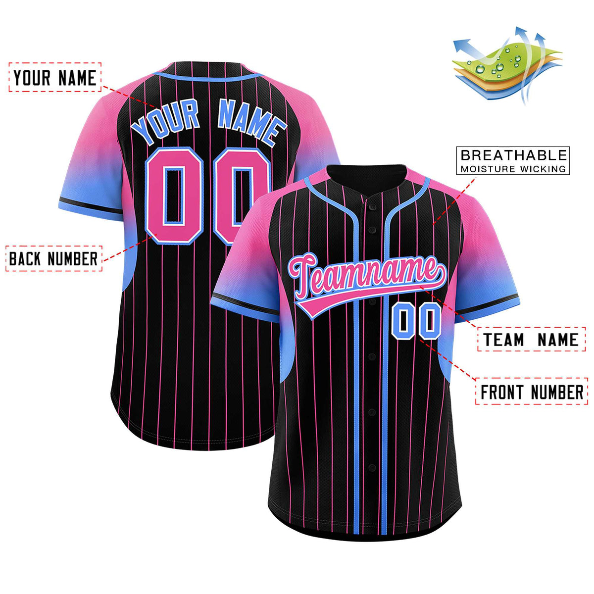 Custom Black Pink Stripe Fashion Sleeves Gradient Authentic Baseball Jersey