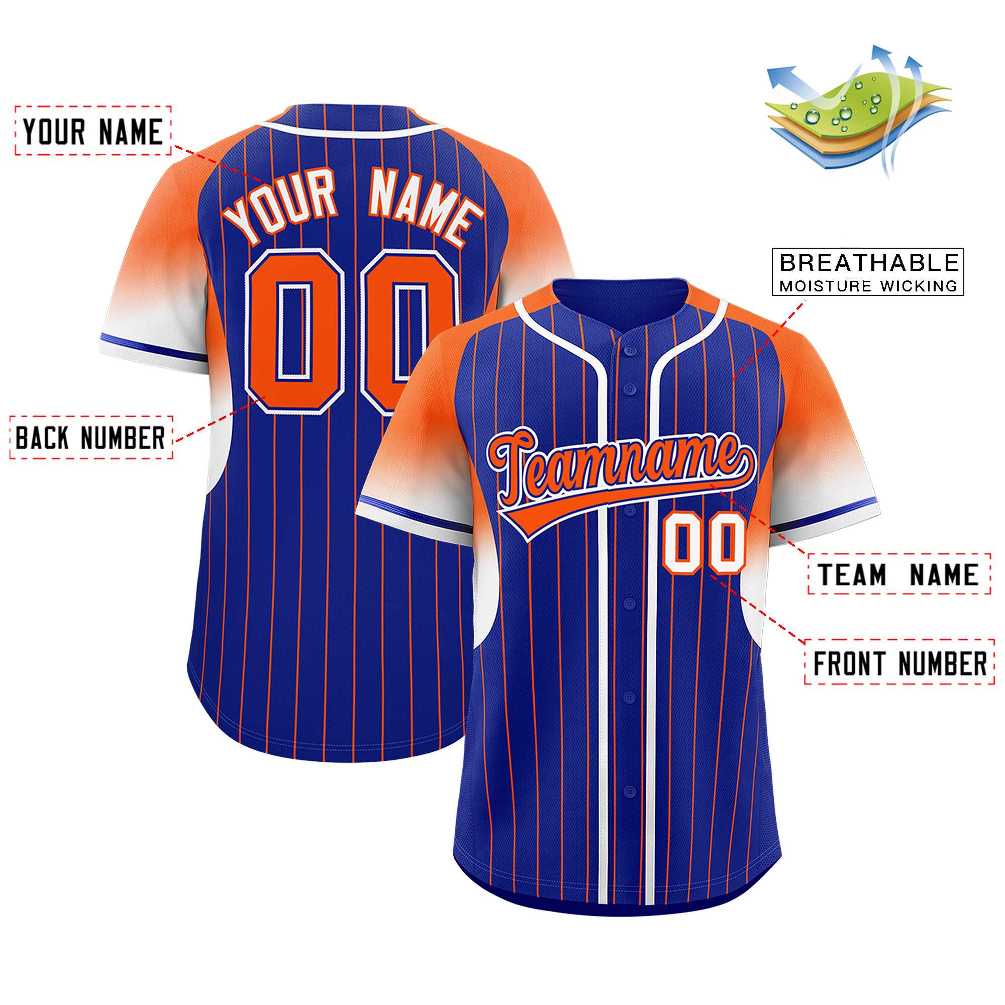 Custom Royal Orange Stripe Fashion Sleeves Gradient Authentic Baseball Jersey