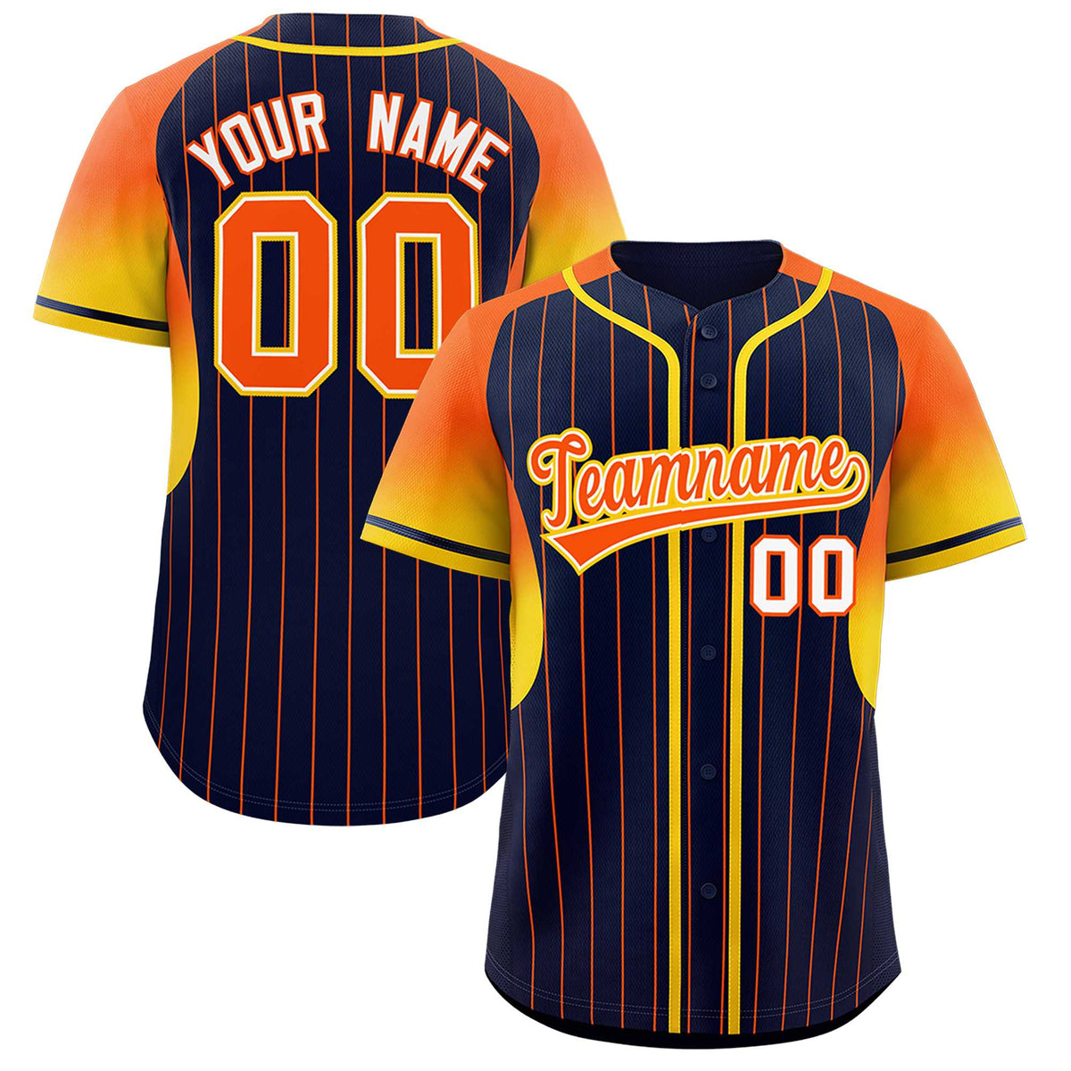 Custom Navy Orange Stripe Fashion Sleeves Gradient Authentic Baseball Jersey