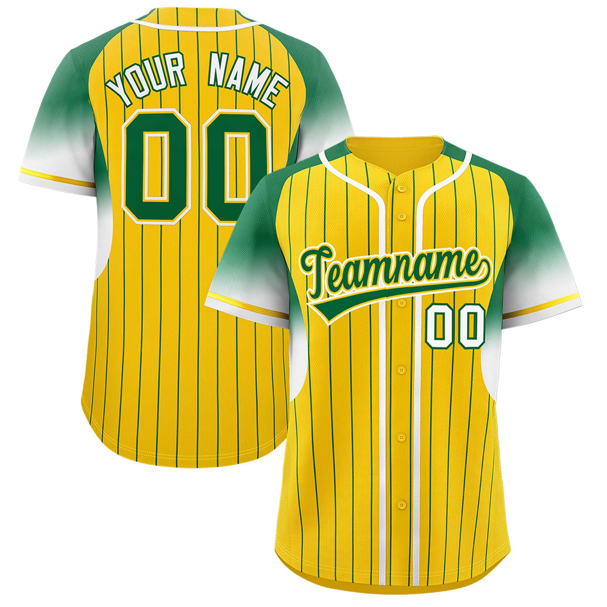 Custom Gold Kelly Green Stripe Fashion Sleeves Gradient Authentic Baseball Jersey