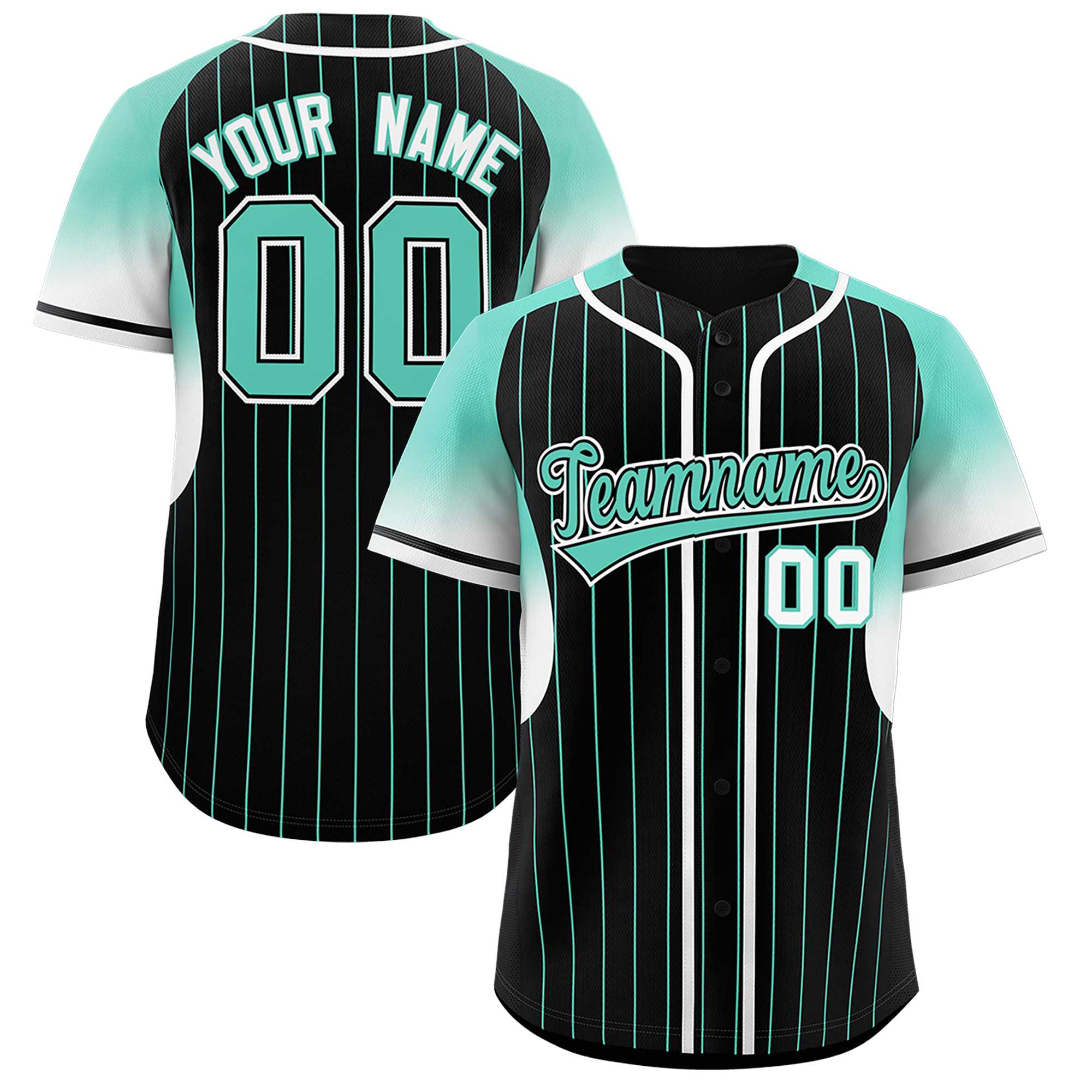 Custom Black Bright Green Stripe Fashion Sleeves Gradient Authentic Baseball Jersey