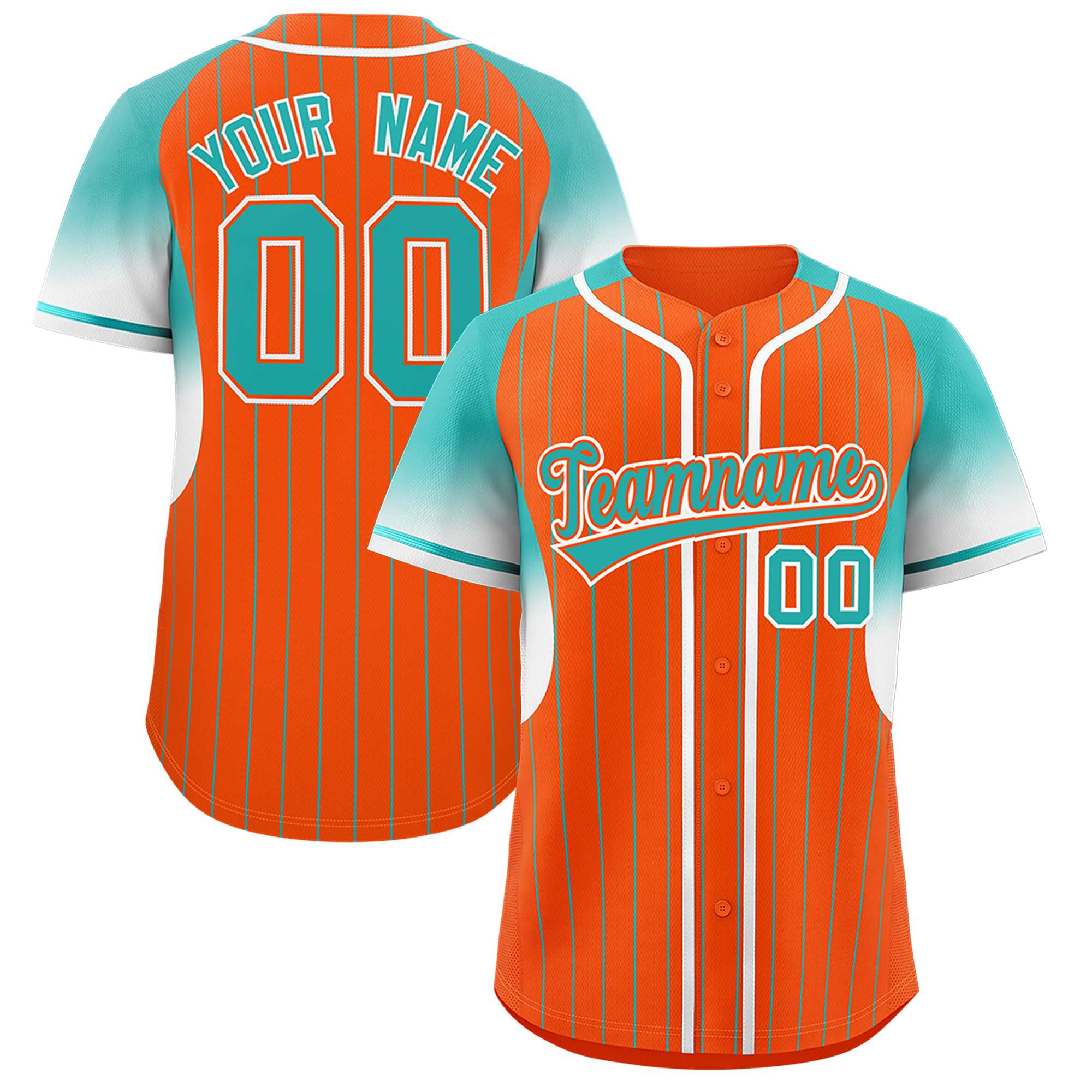 Custom Orange Aqua Stripe Fashion Sleeves Gradient Authentic Baseball Jersey