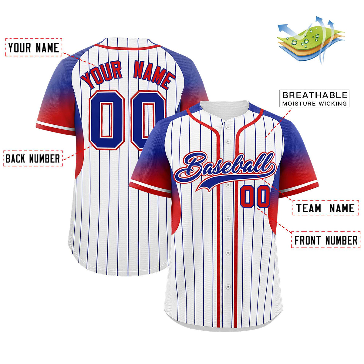 Custom White Royal Stripe Fashion Sleeves Gradient Authentic Baseball Jersey