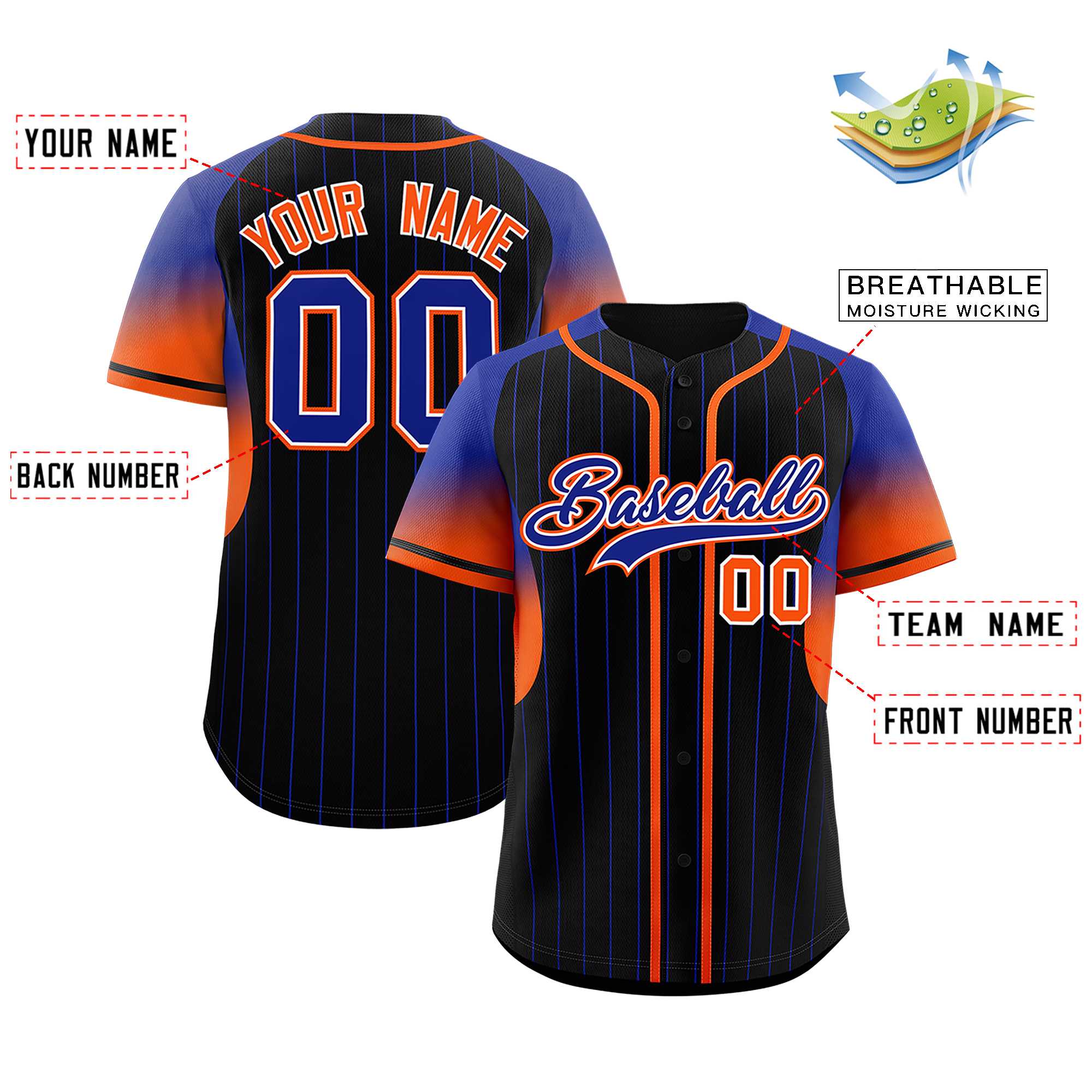 Custom Black Royal Stripe Fashion Sleeves Gradient Authentic Baseball Jersey