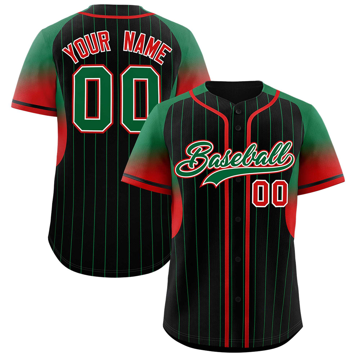 Custom Black Kelly Green Stripe Fashion Sleeves Gradient Authentic Baseball Jersey
