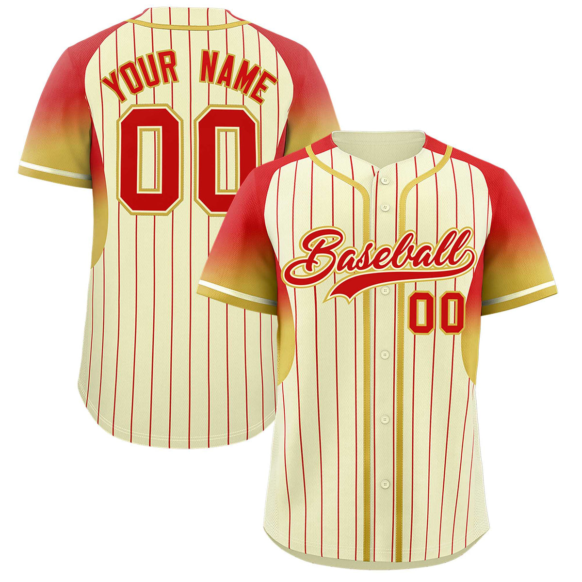 Custom Cream Red Stripe Fashion Sleeves Gradient Authentic Baseball Jersey