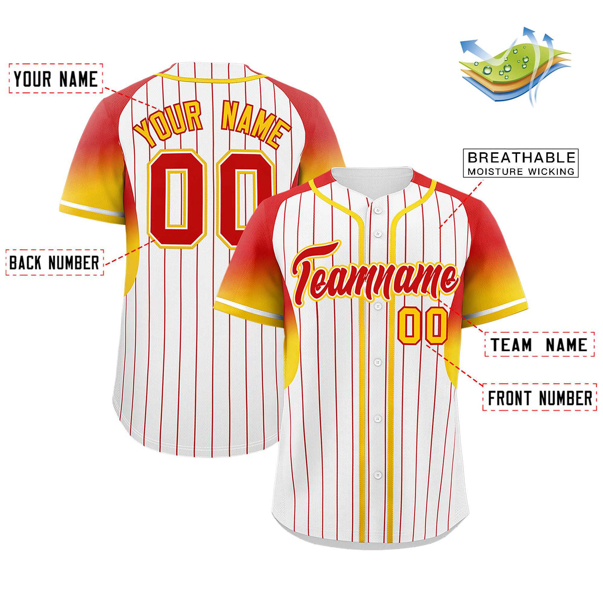Custom White Red Stripe Fashion Sleeves Gradient Authentic Baseball Jersey
