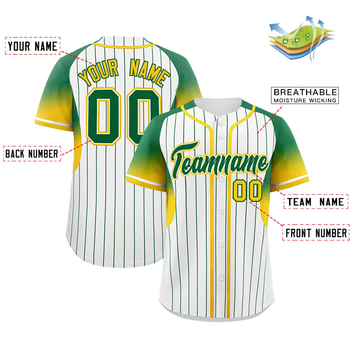 Custom White Kelly Green Stripe Fashion Sleeves Gradient Authentic Baseball Jersey