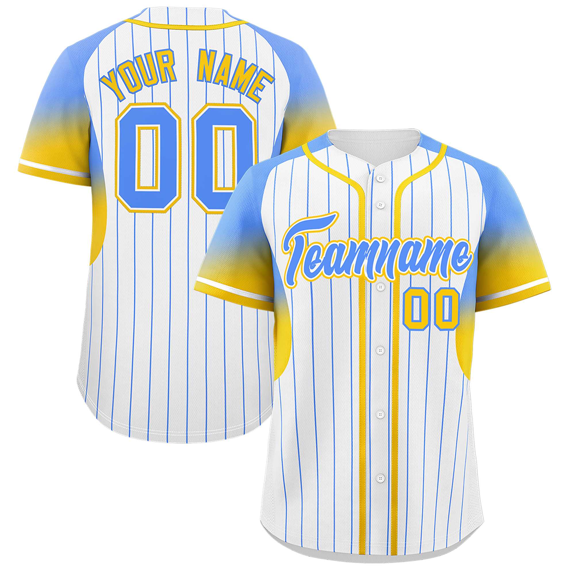 Custom White Powder Blue Stripe Fashion Sleeves Gradient Authentic Baseball Jersey