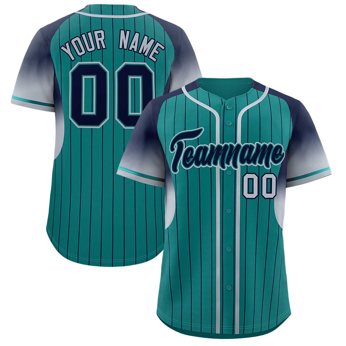 Custom Aqua Navy Stripe Fashion Sleeves Gradient Authentic Baseball Jersey