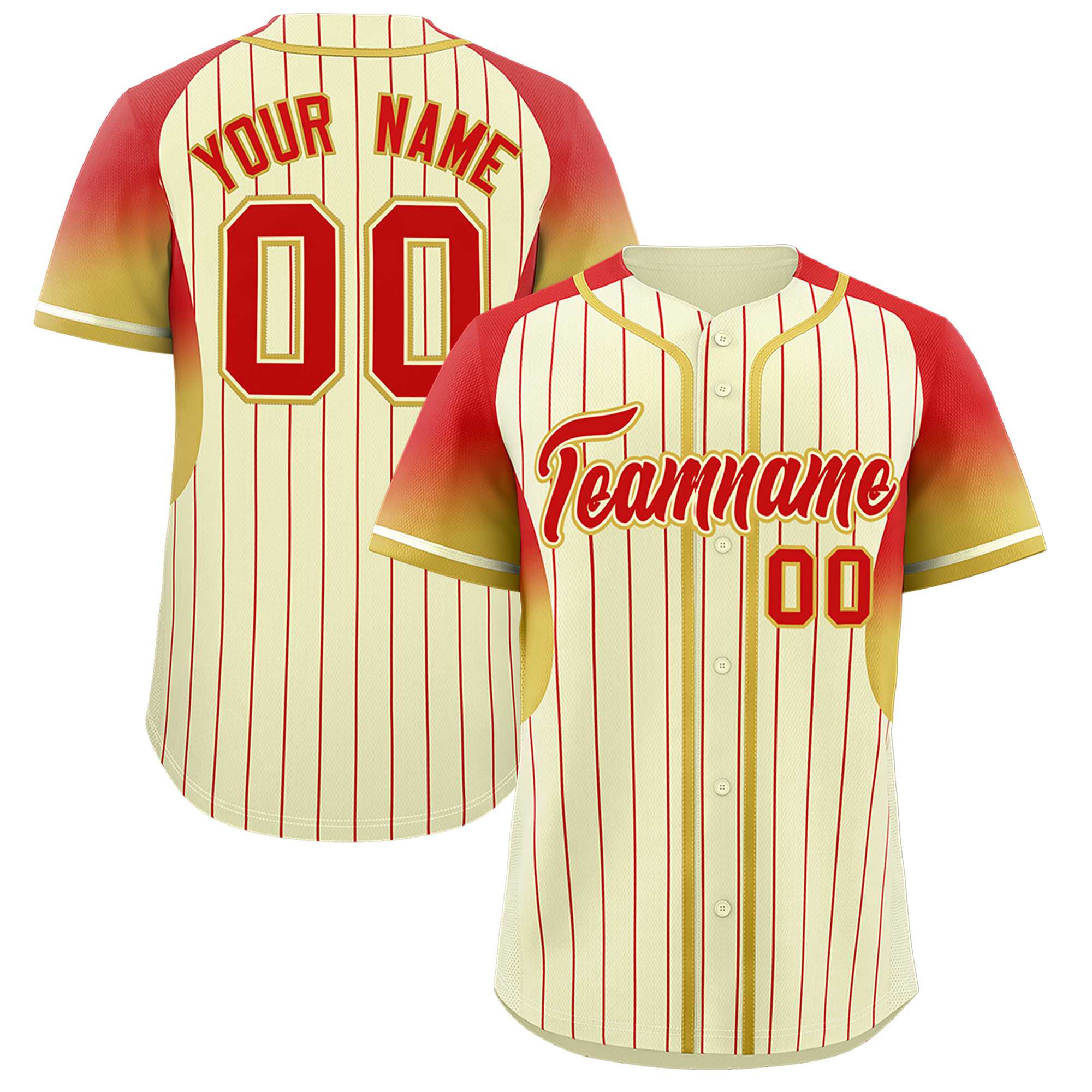 Custom Cream Red Stripe Fashion Sleeves Gradient Authentic Baseball Jersey