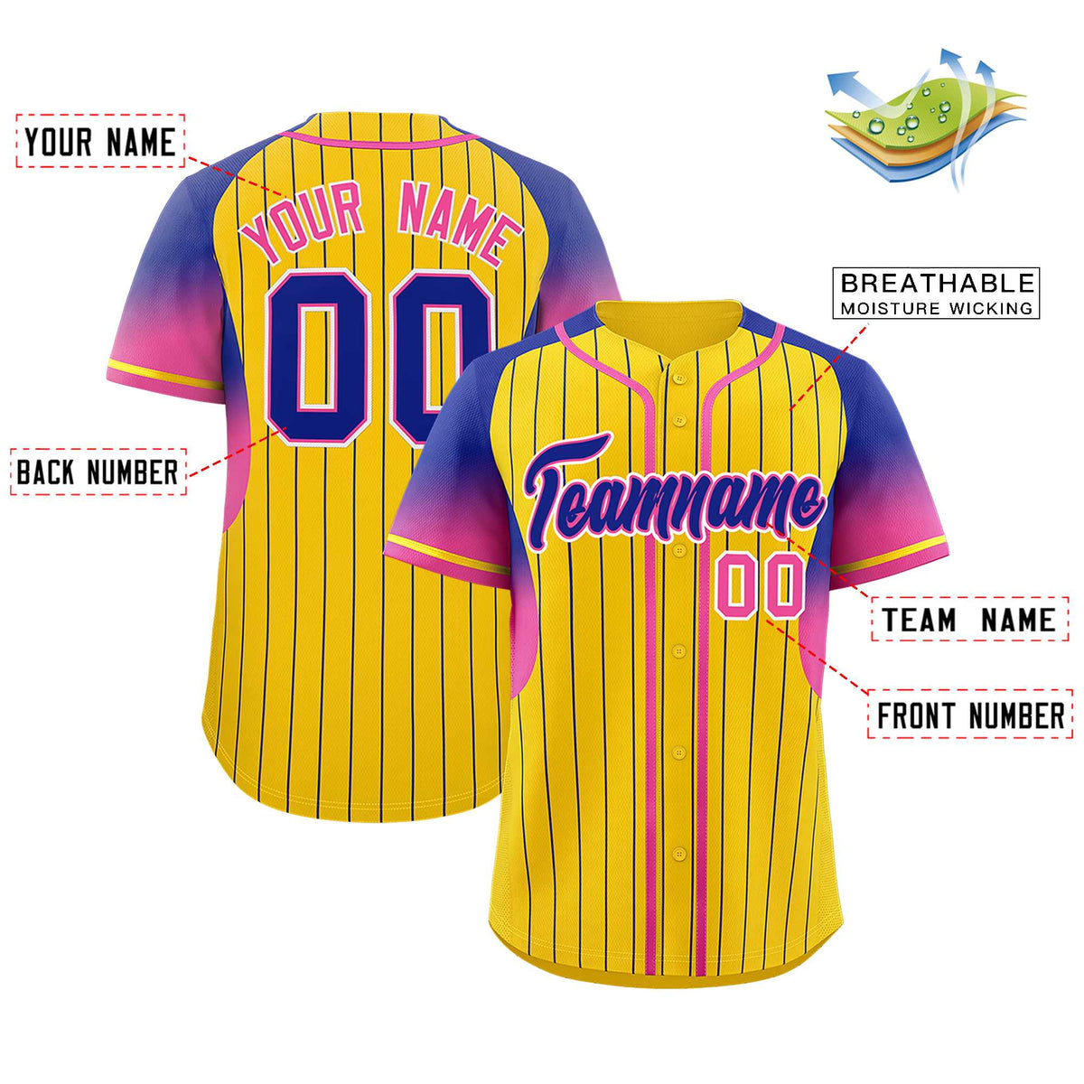 Custom Gold Royal Stripe Fashion Sleeves Gradient Authentic Baseball Jersey