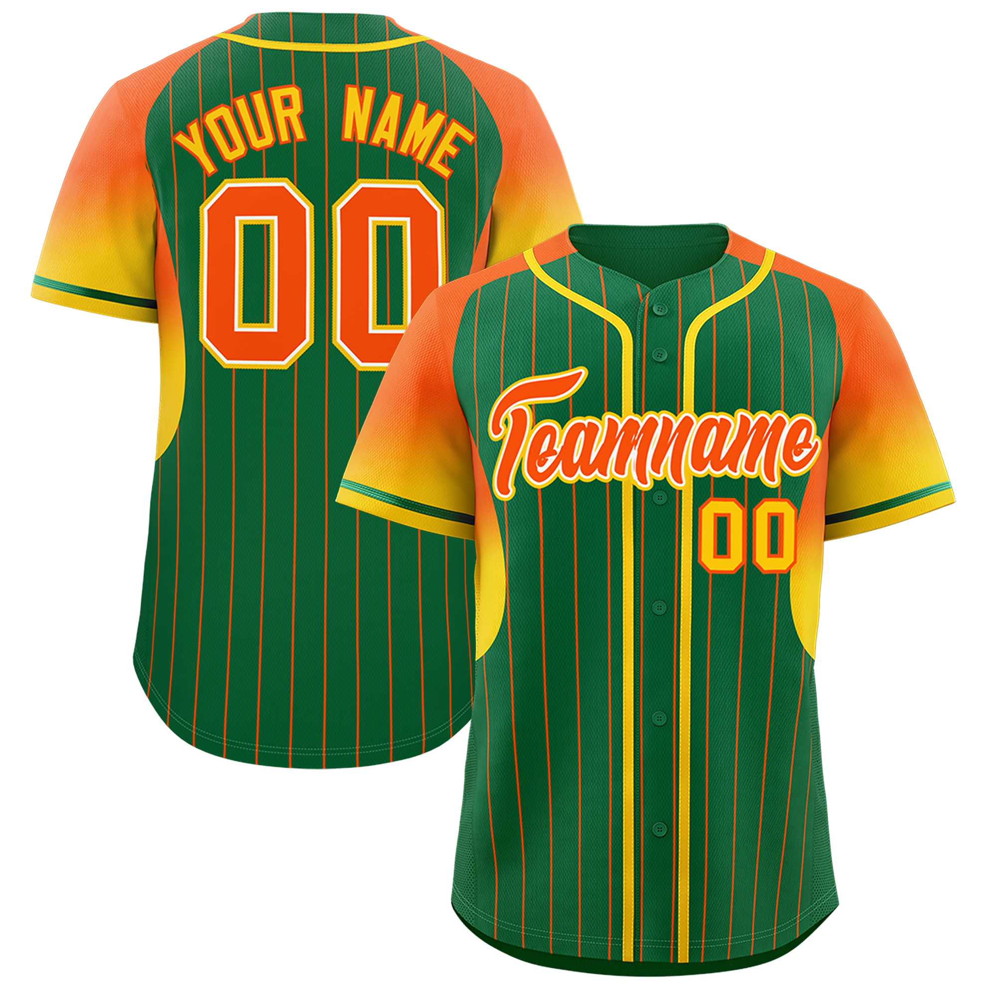 Custom Kelly Green Orange Stripe Fashion Sleeves Gradient Authentic Baseball Jersey